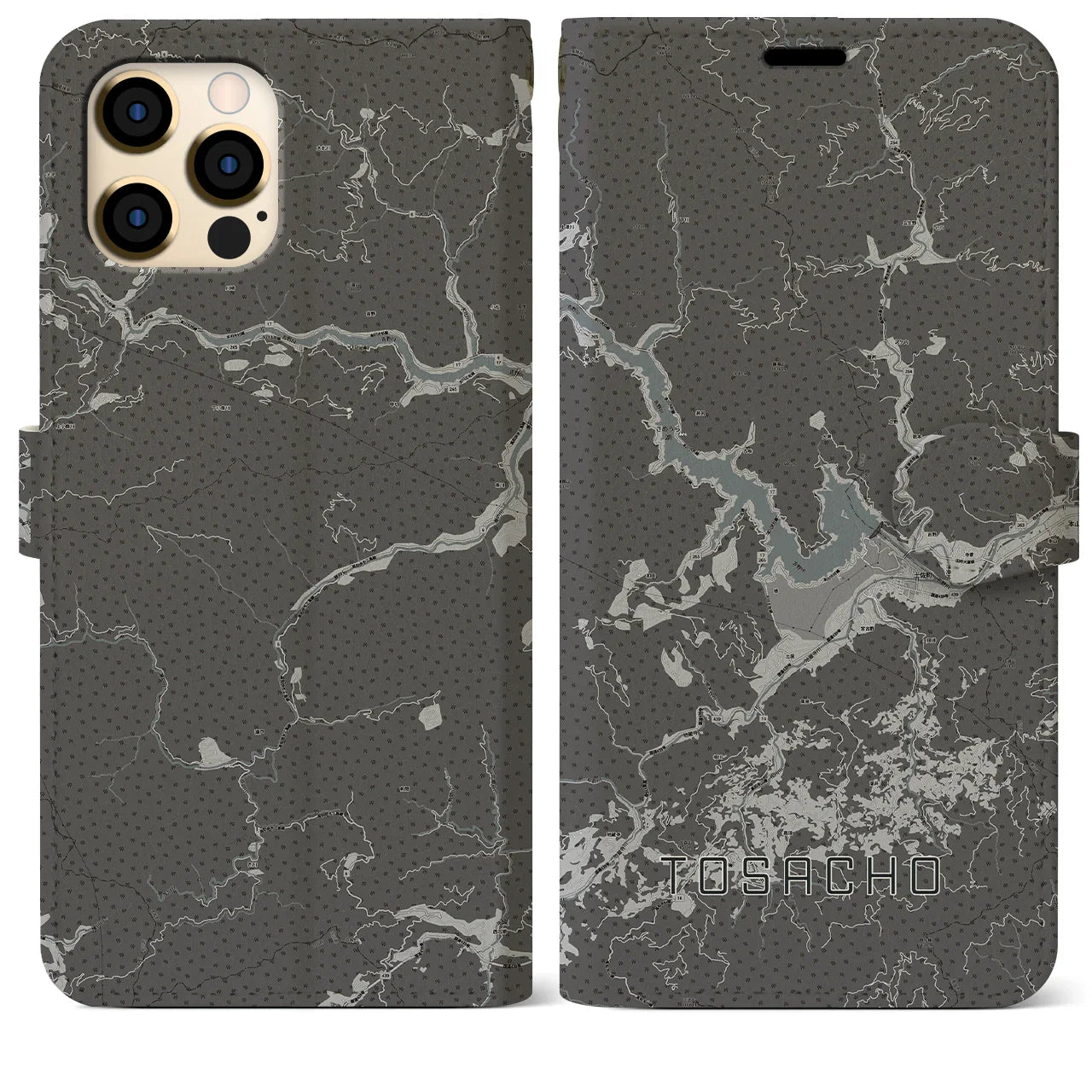 【土佐町(高知県)】地図柄iPhoneケース(手帳タイプ)モノトーン・iPhone 12 Pro Max 用