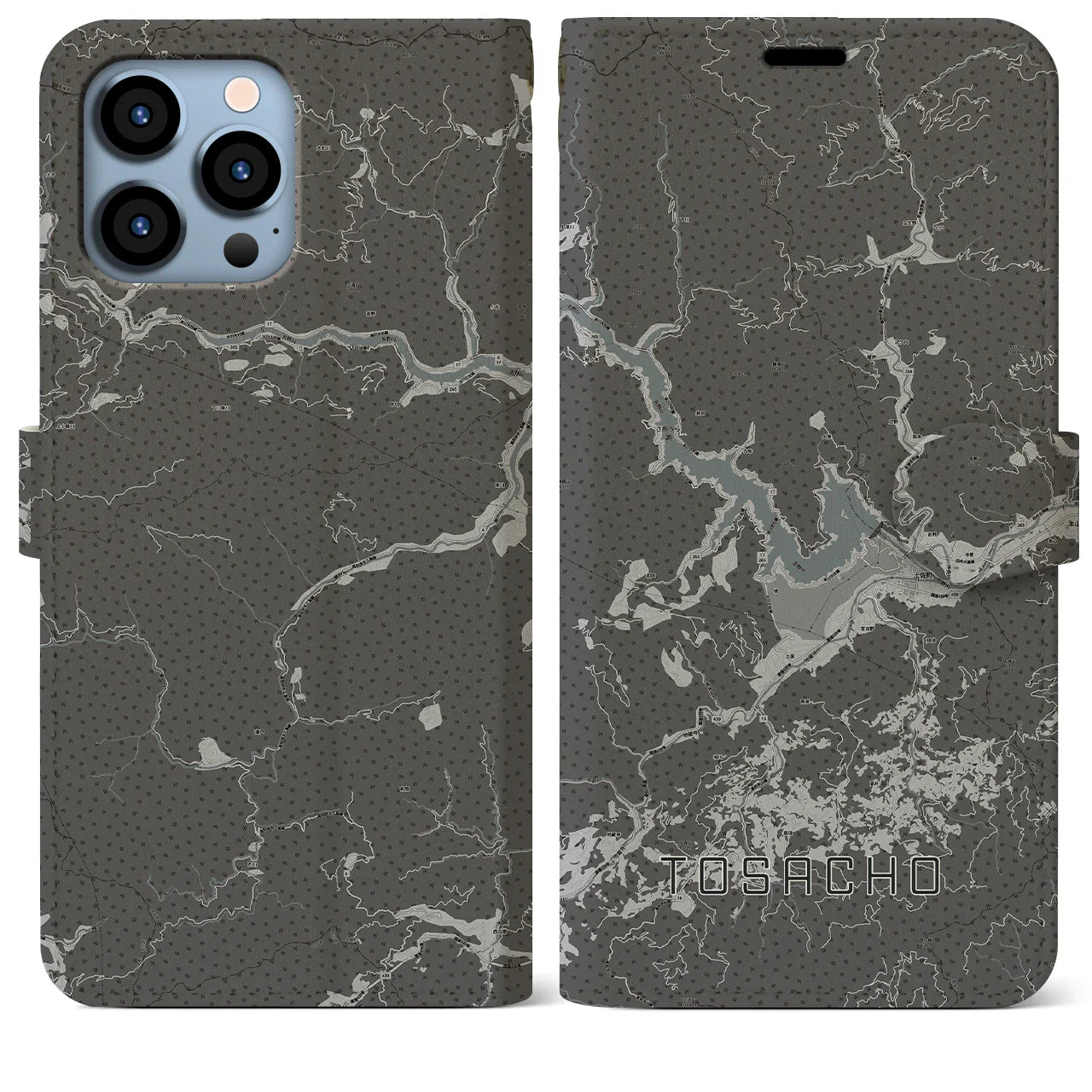 【土佐町(高知県)】地図柄iPhoneケース(手帳タイプ)モノトーン・iPhone 13 Pro Max 用