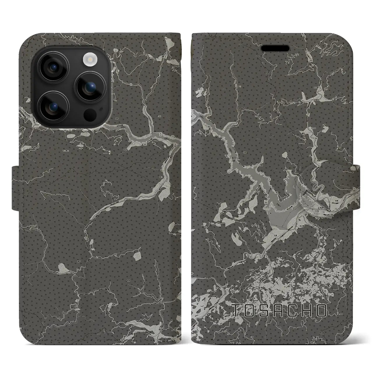 【土佐町(高知県)】地図柄iPhoneケース(手帳タイプ)モノトーン・iPhone 16 用
