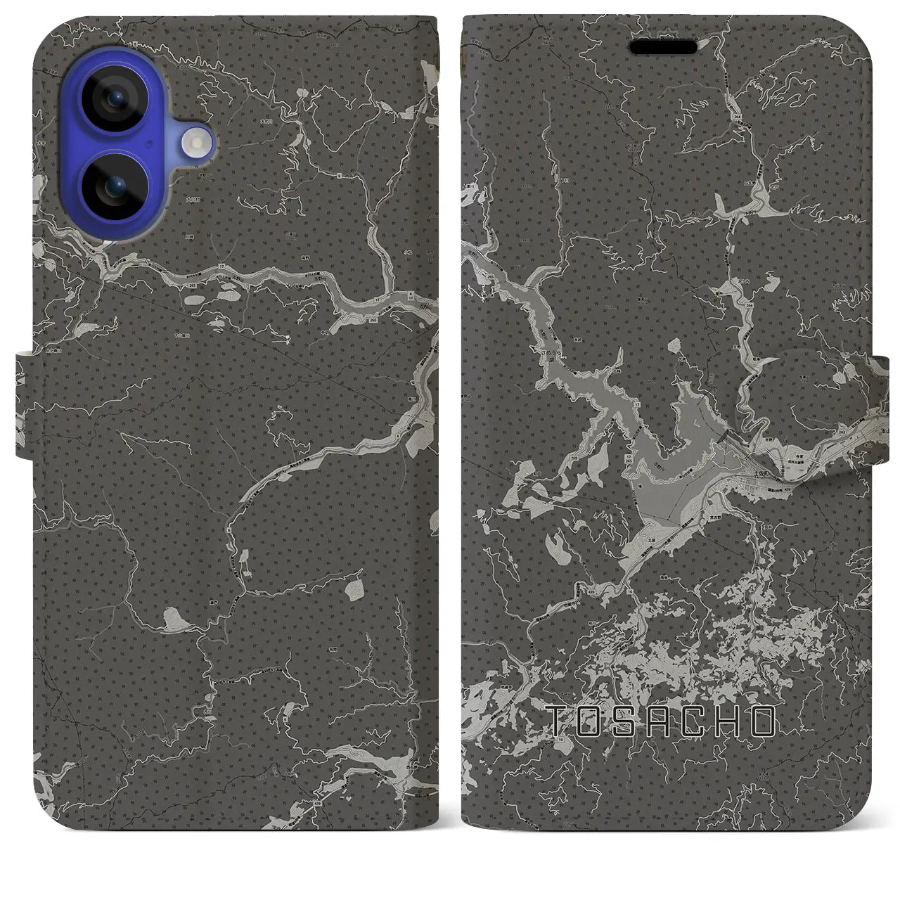 【土佐町(高知県)】地図柄iPhoneケース(手帳タイプ)モノトーン・iPhone 16 Pro Max 用