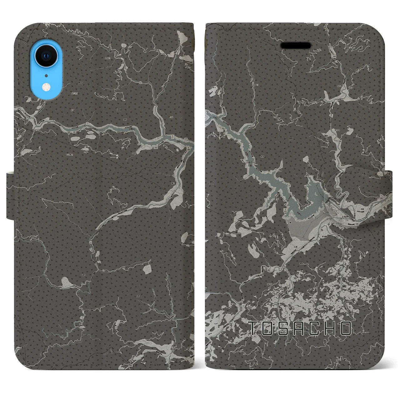 【土佐町(高知県)】地図柄iPhoneケース(手帳タイプ)モノトーン・iPhone XR 用