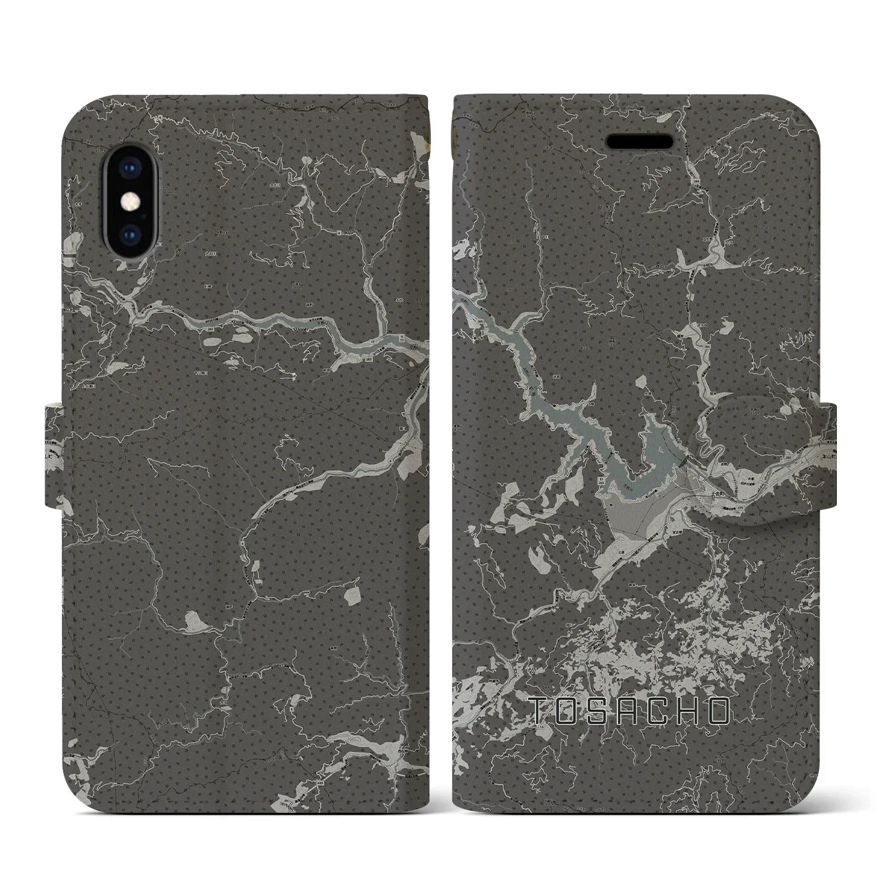 【土佐町(高知県)】地図柄iPhoneケース(手帳タイプ)モノトーン・iPhone XS / X 用