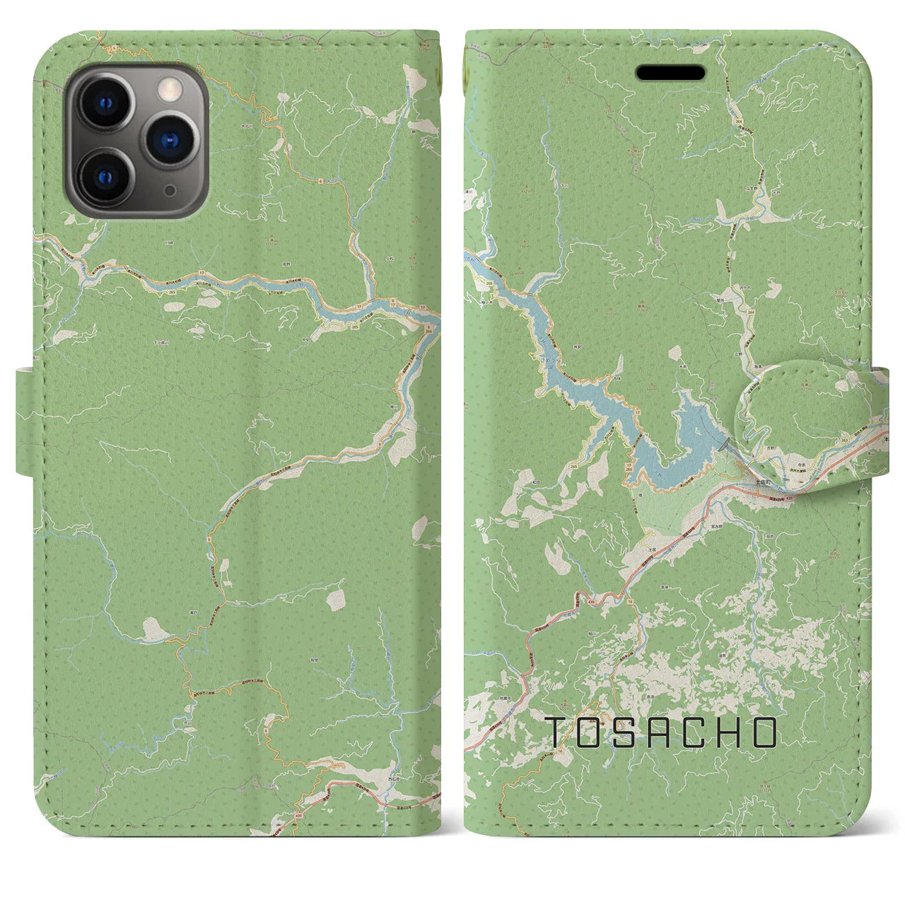 【土佐町(高知県)】地図柄iPhoneケース(手帳タイプ)ナチュラル・iPhone 11 Pro Max 用