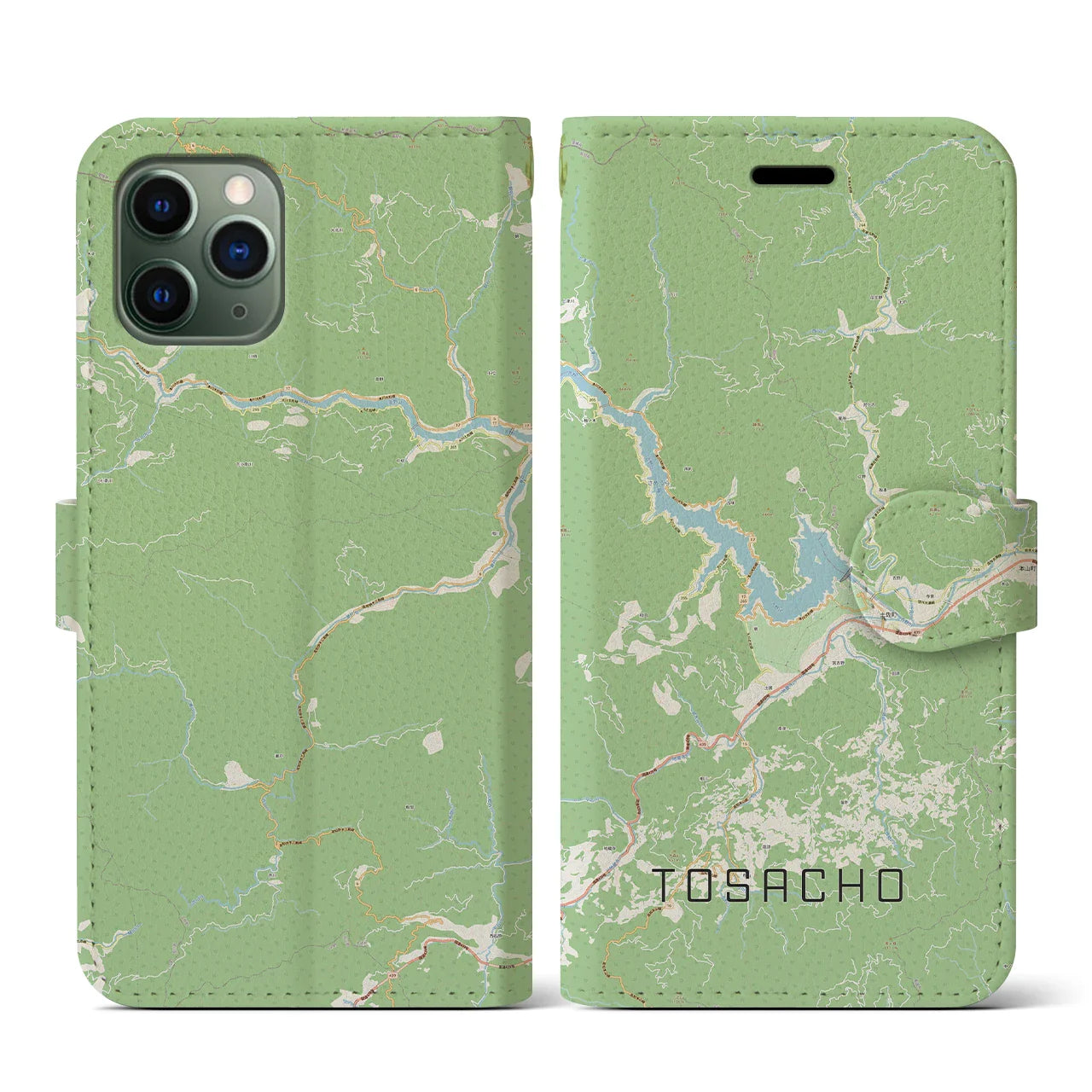 【土佐町(高知県)】地図柄iPhoneケース(手帳タイプ)ナチュラル・iPhone 11 Pro 用