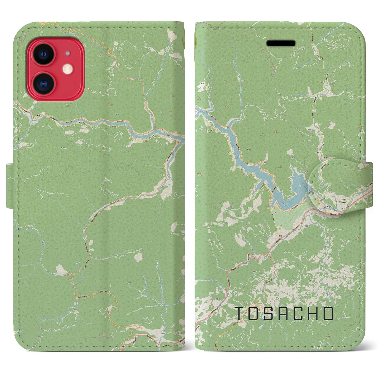 【土佐町(高知県)】地図柄iPhoneケース(手帳タイプ)ナチュラル・iPhone 11 用
