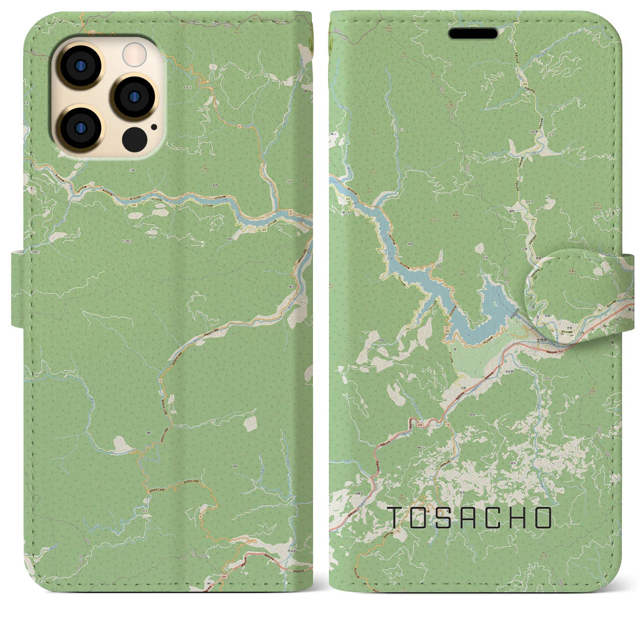 【土佐町(高知県)】地図柄iPhoneケース(手帳タイプ)ナチュラル・iPhone 12 Pro Max 用