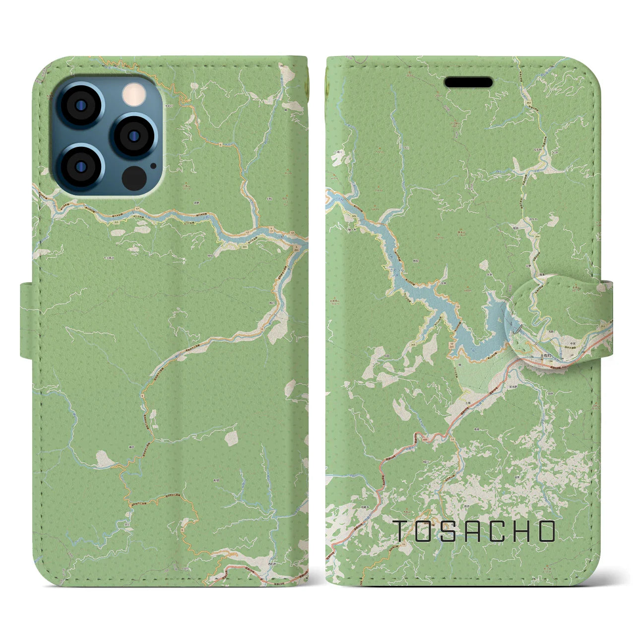 【土佐町(高知県)】地図柄iPhoneケース(手帳タイプ)ナチュラル・iPhone 12 / 12 Pro 用