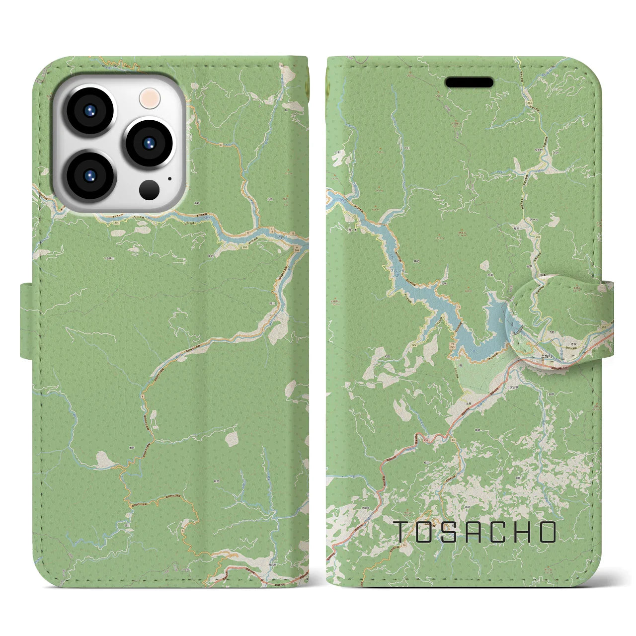 【土佐町(高知県)】地図柄iPhoneケース(手帳タイプ)ナチュラル・iPhone 13 Pro 用
