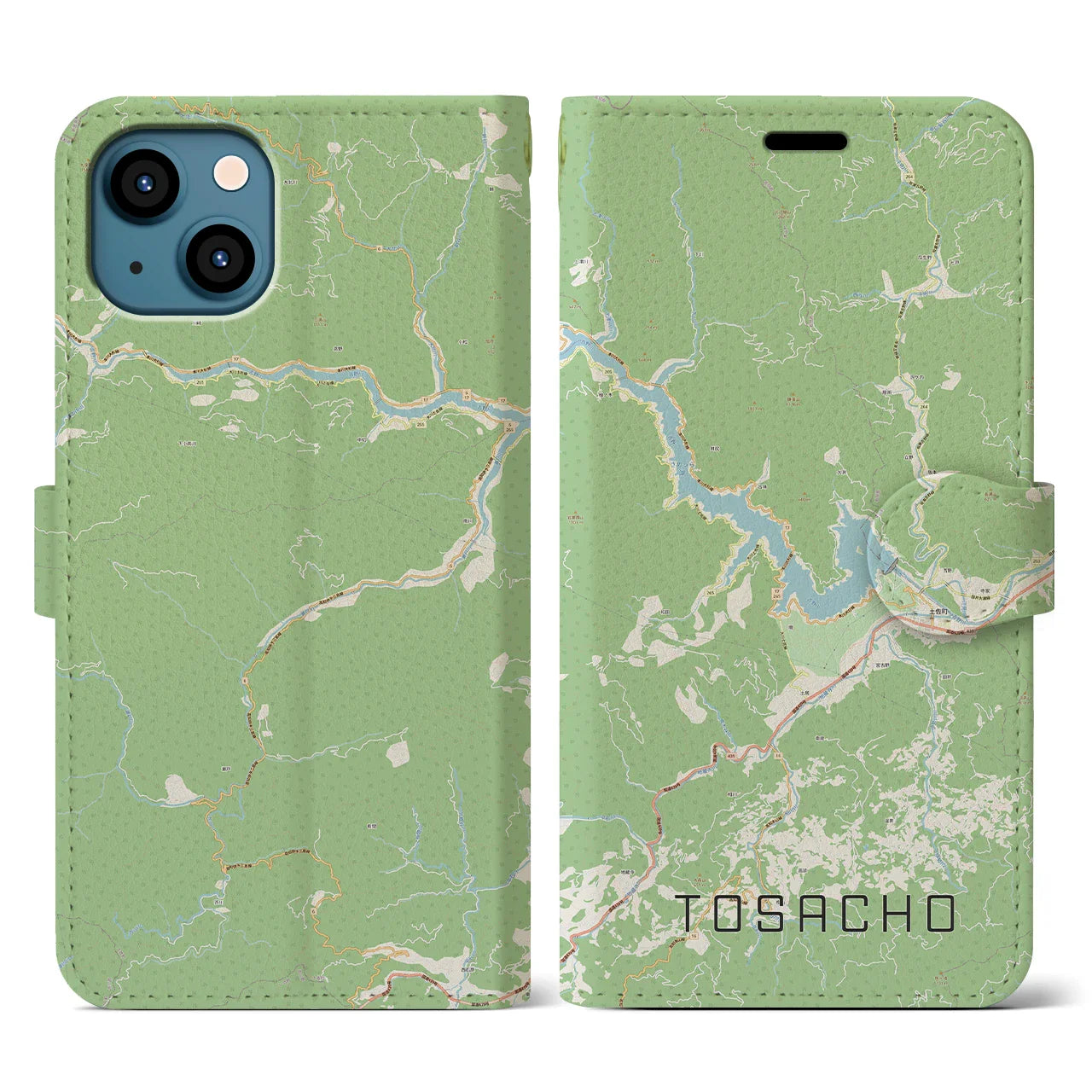【土佐町(高知県)】地図柄iPhoneケース(手帳タイプ)ナチュラル・iPhone 13 用
