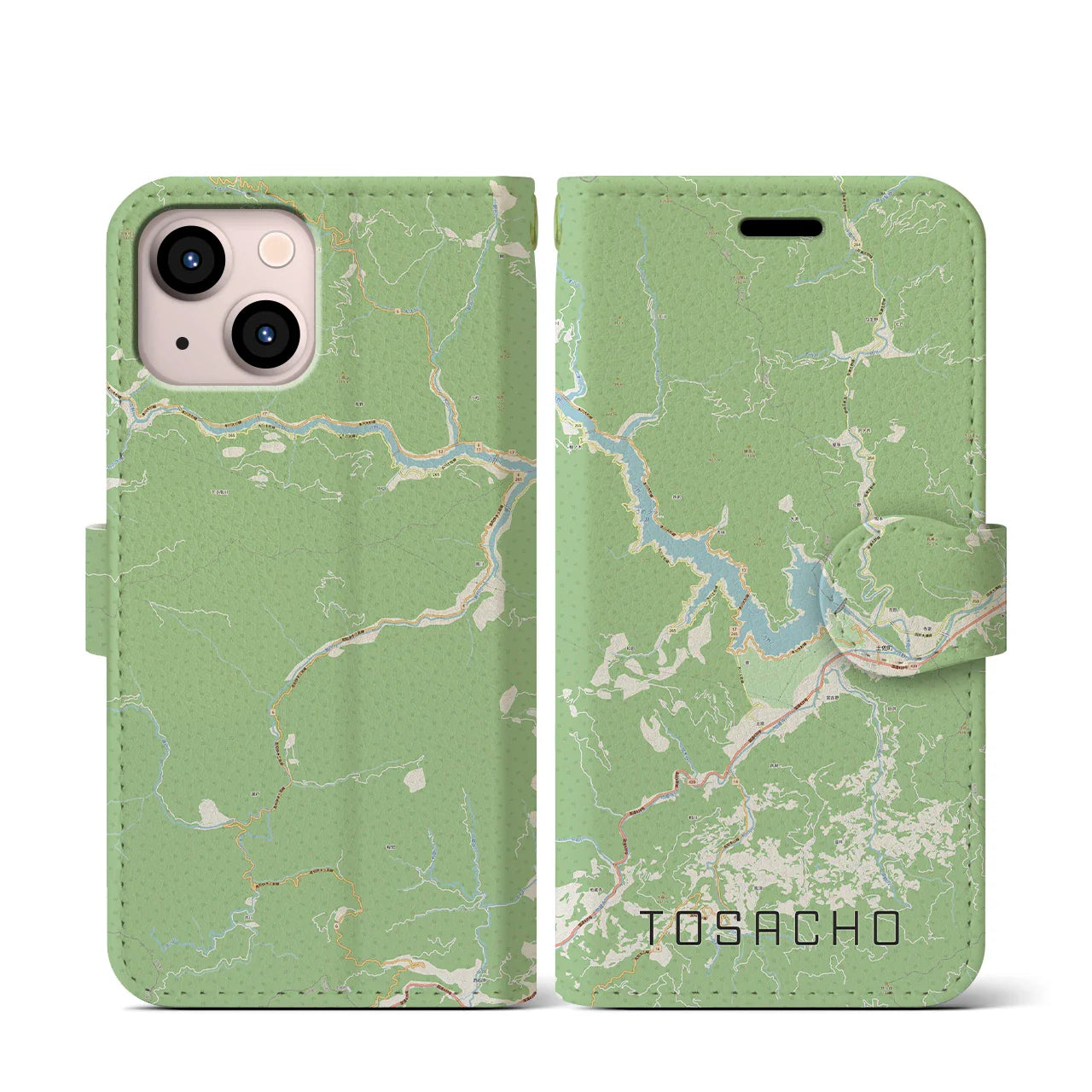 【土佐町(高知県)】地図柄iPhoneケース(手帳タイプ)ナチュラル・iPhone 13 mini 用