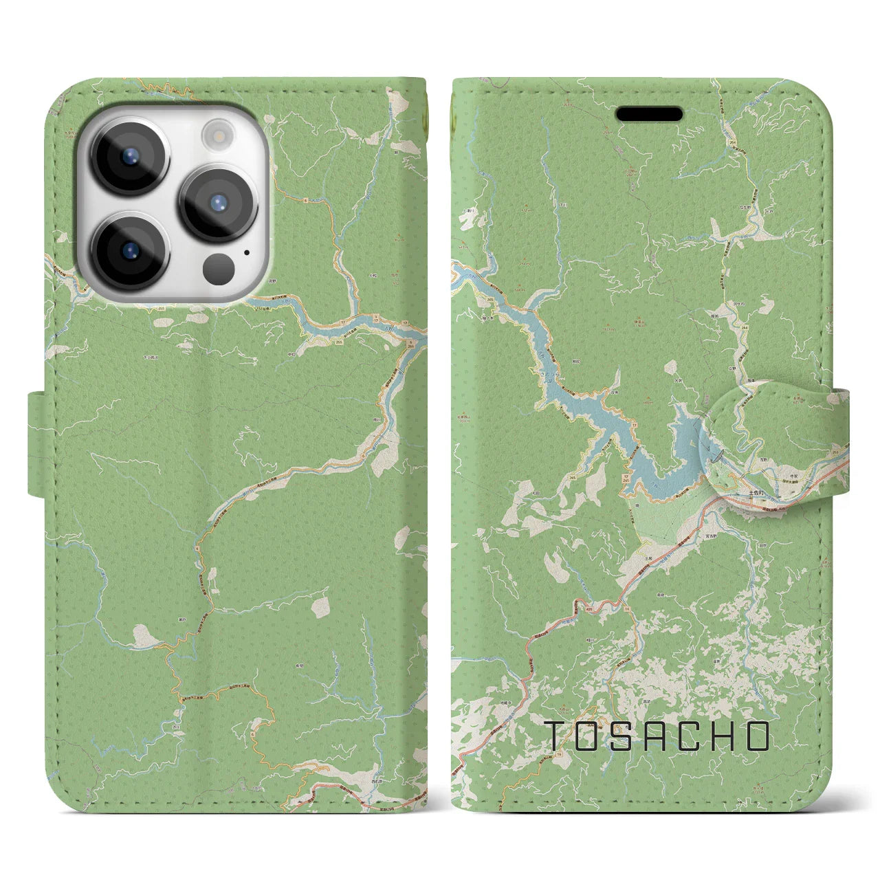 【土佐町(高知県)】地図柄iPhoneケース(手帳タイプ)ナチュラル・iPhone 14 Pro 用