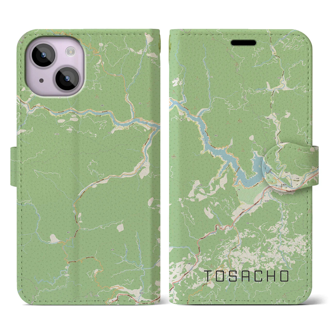 【土佐町(高知県)】地図柄iPhoneケース(手帳タイプ)ナチュラル・iPhone 14 用