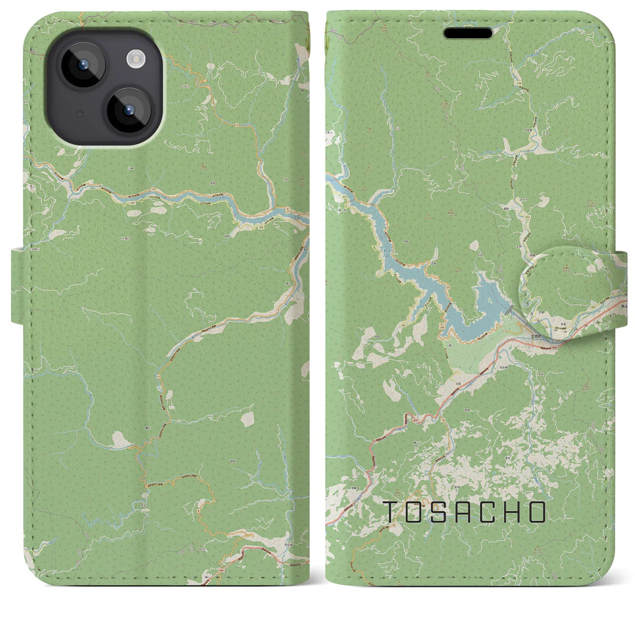 【土佐町(高知県)】地図柄iPhoneケース(手帳タイプ)ナチュラル・iPhone 14 Plus 用