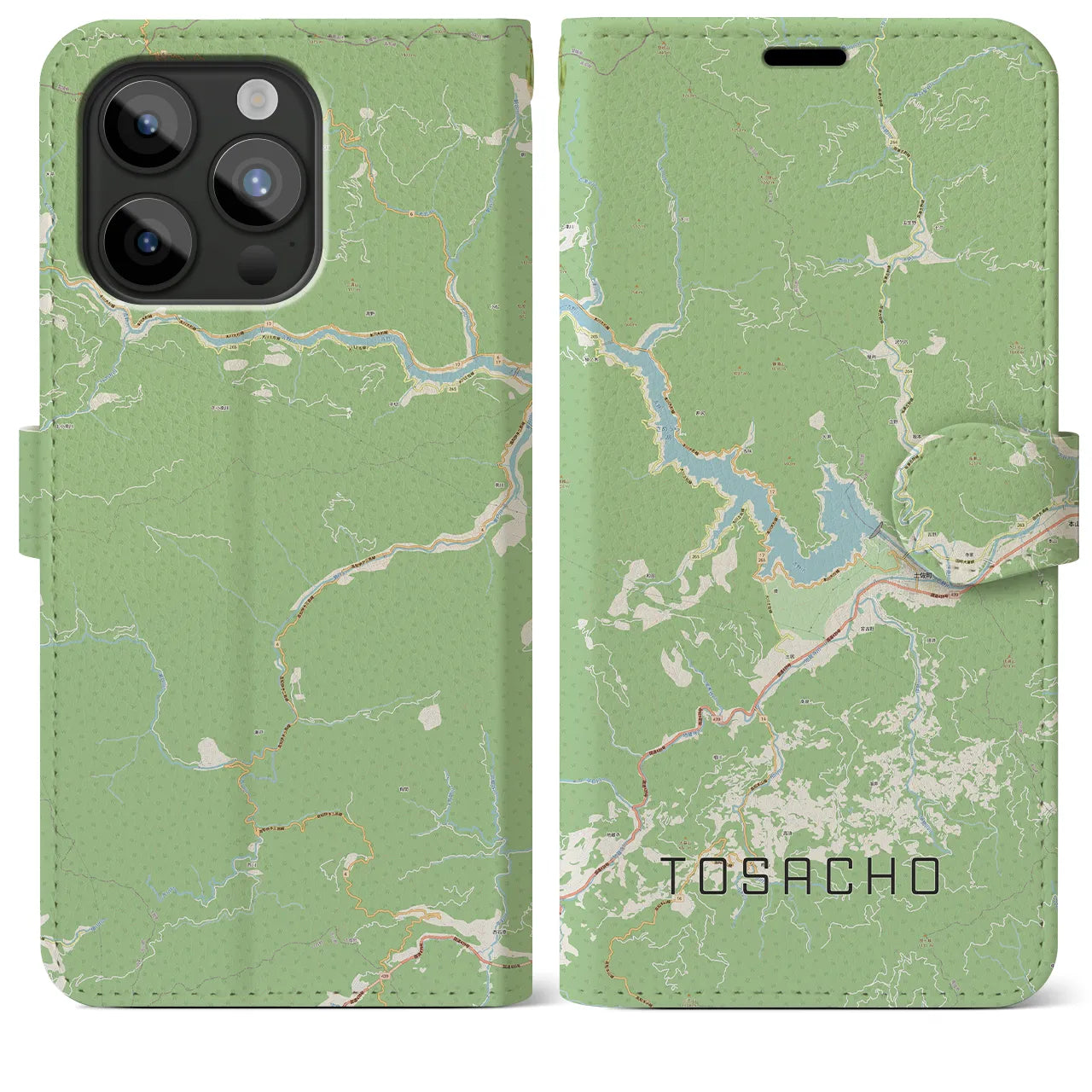 【土佐町(高知県)】地図柄iPhoneケース(手帳タイプ)ナチュラル・iPhone 15 Pro Max 用