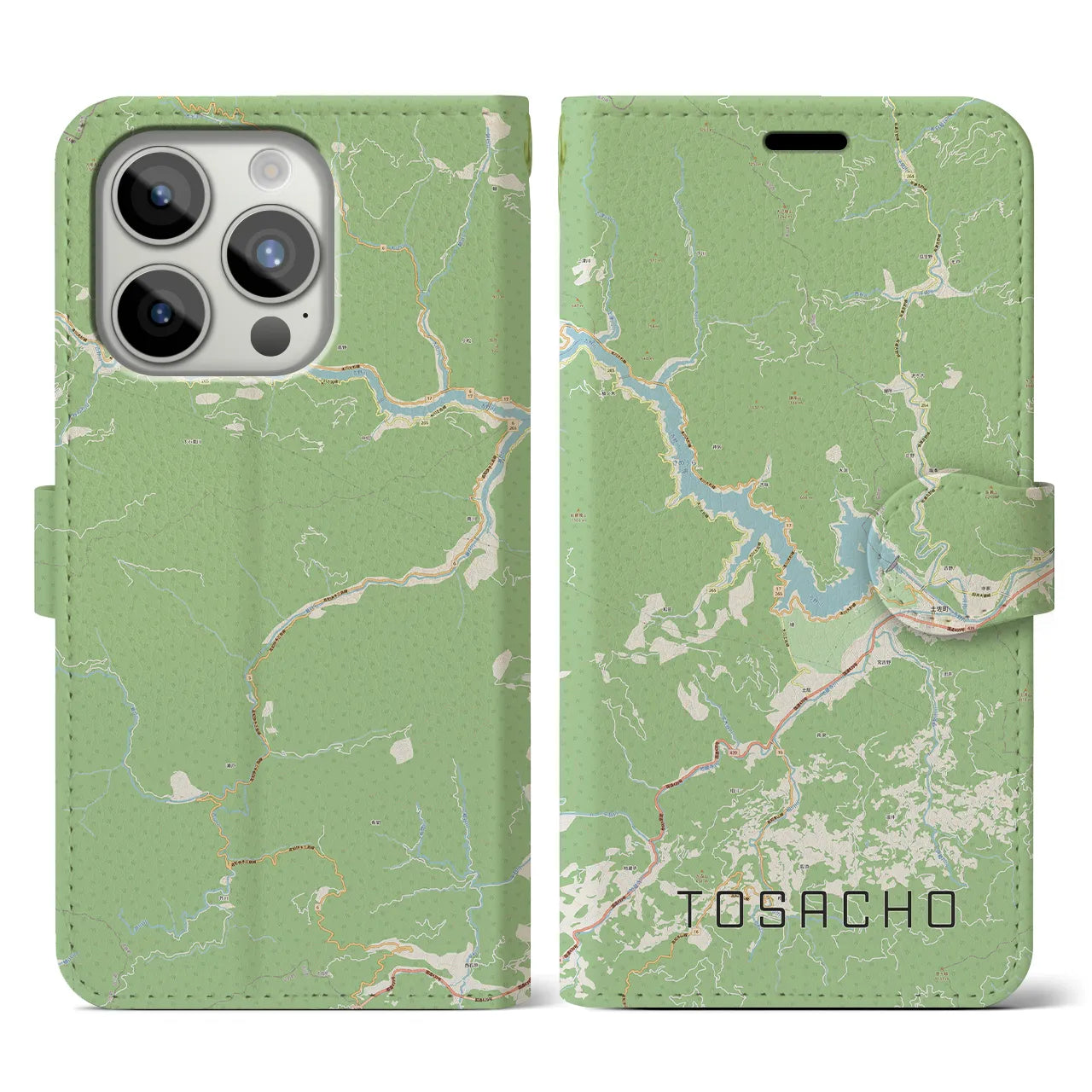 【土佐町(高知県)】地図柄iPhoneケース(手帳タイプ)ナチュラル・iPhone 15 Pro 用
