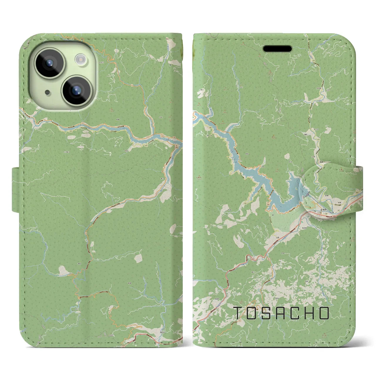 【土佐町(高知県)】地図柄iPhoneケース(手帳タイプ)ナチュラル・iPhone 15 用