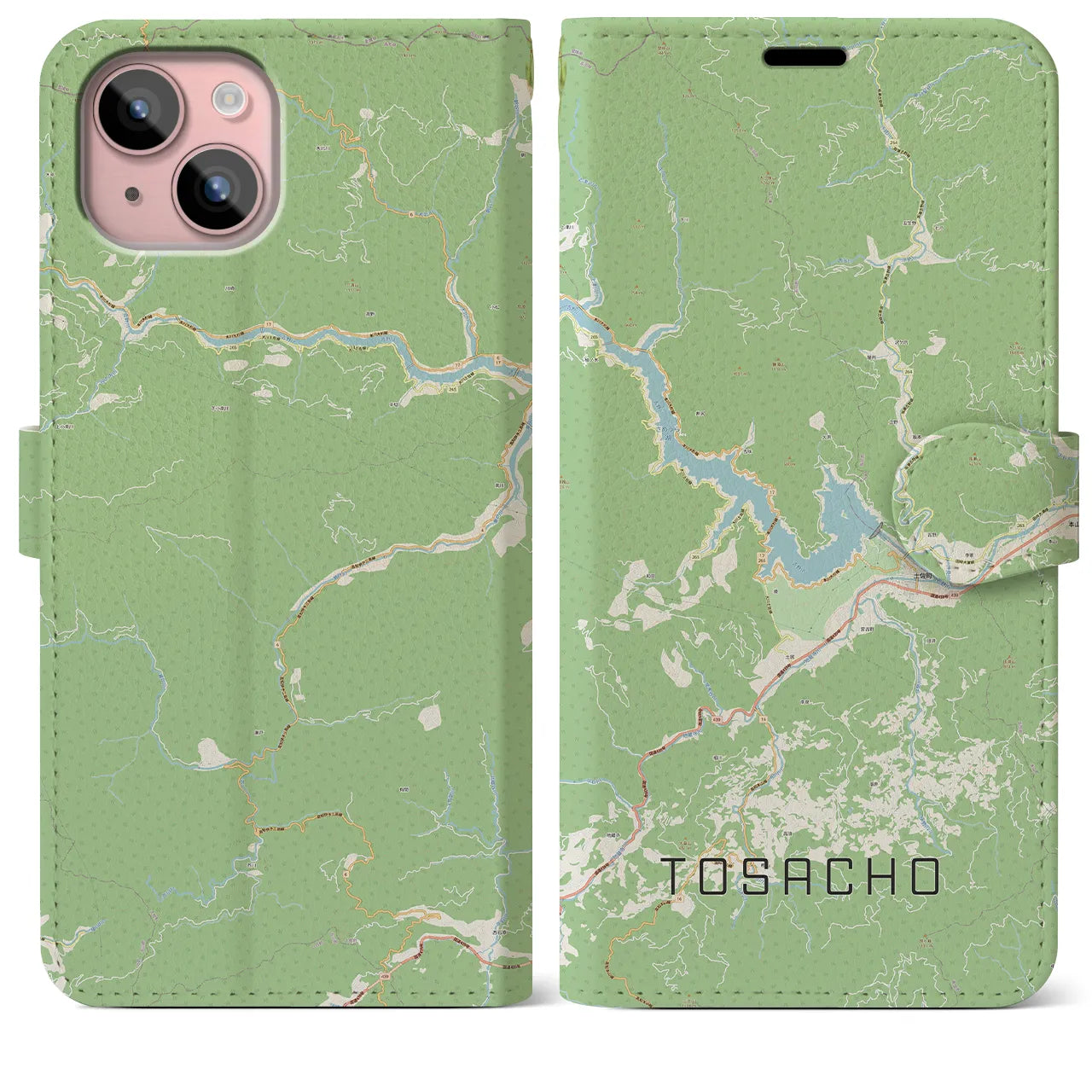 【土佐町(高知県)】地図柄iPhoneケース(手帳タイプ)ナチュラル・iPhone 15 Plus 用