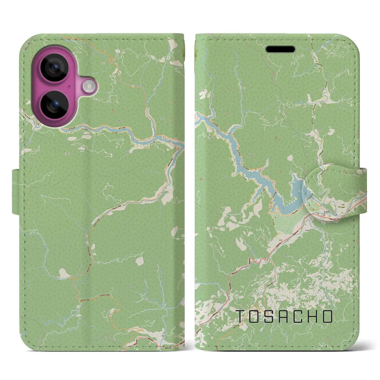 【土佐町(高知県)】地図柄iPhoneケース(手帳タイプ)ナチュラル・iPhone 16 Pro 用