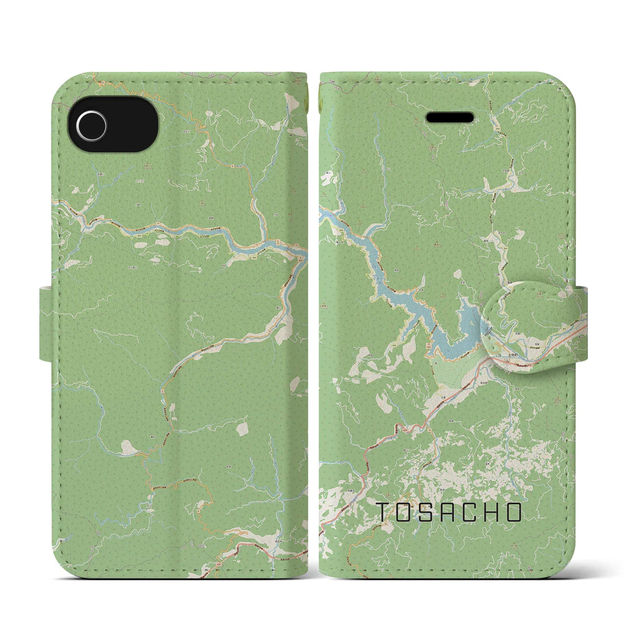 【土佐町(高知県)】地図柄iPhoneケース(手帳タイプ)ナチュラル・iPhone SE(第3 / 第2世代) / 8 / 7 / 6s / 6 用