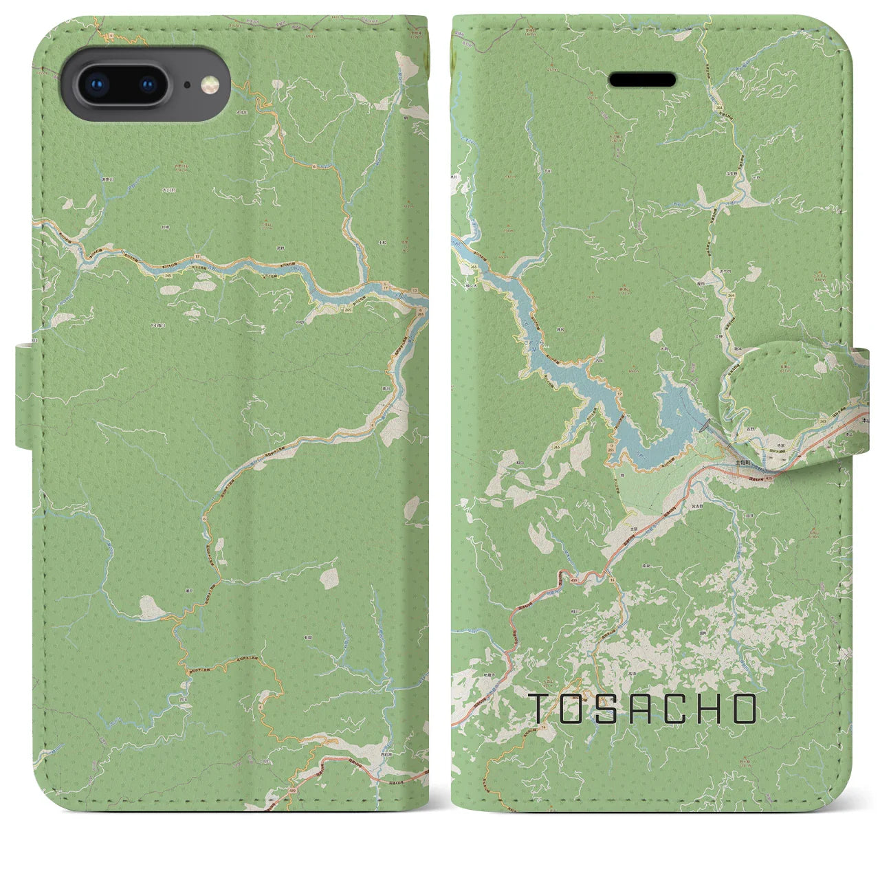 【土佐町(高知県)】地図柄iPhoneケース(手帳タイプ)ナチュラル・iPhone 8Plus /7Plus / 6sPlus / 6Plus 用