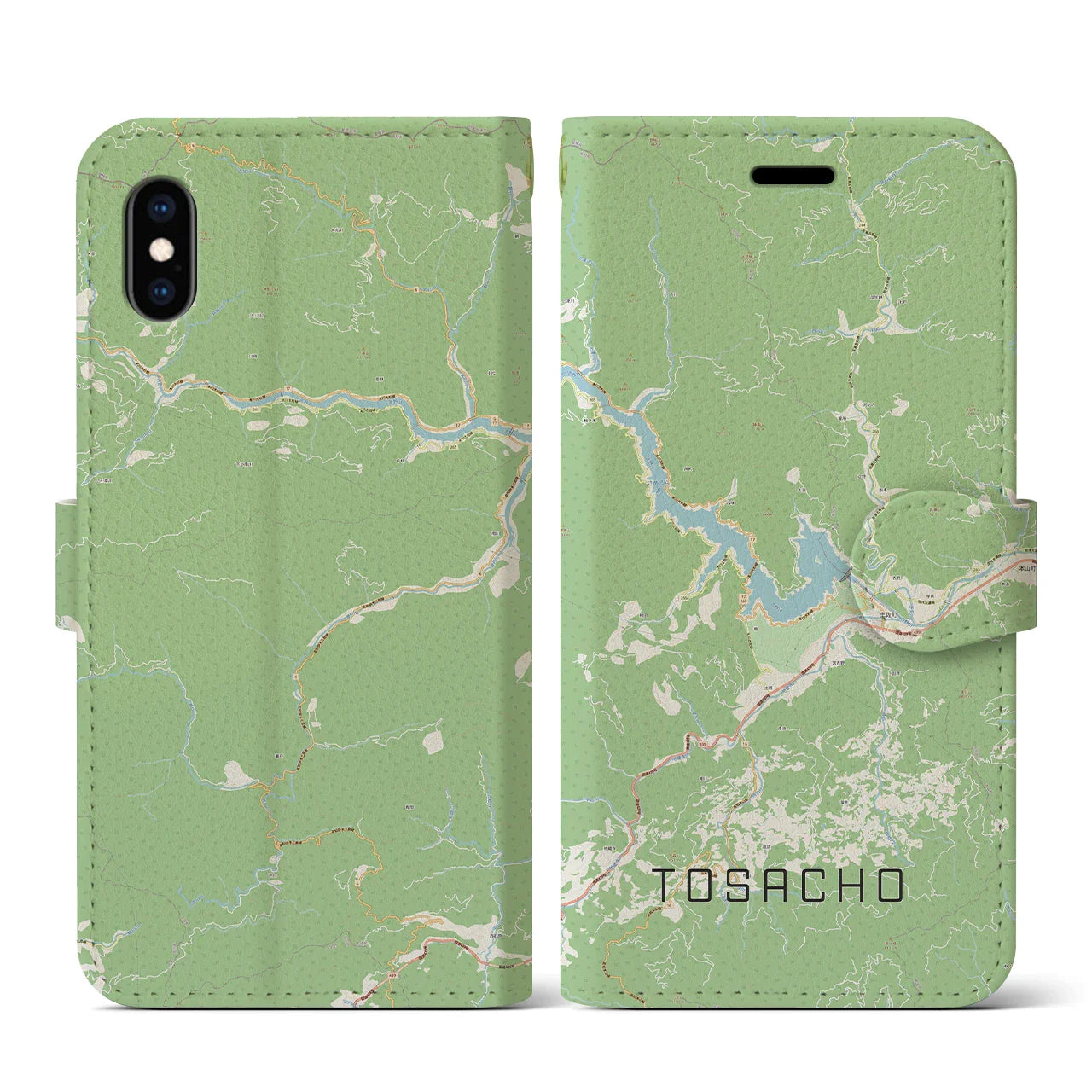 【土佐町(高知県)】地図柄iPhoneケース(手帳タイプ)ナチュラル・iPhone XS / X 用