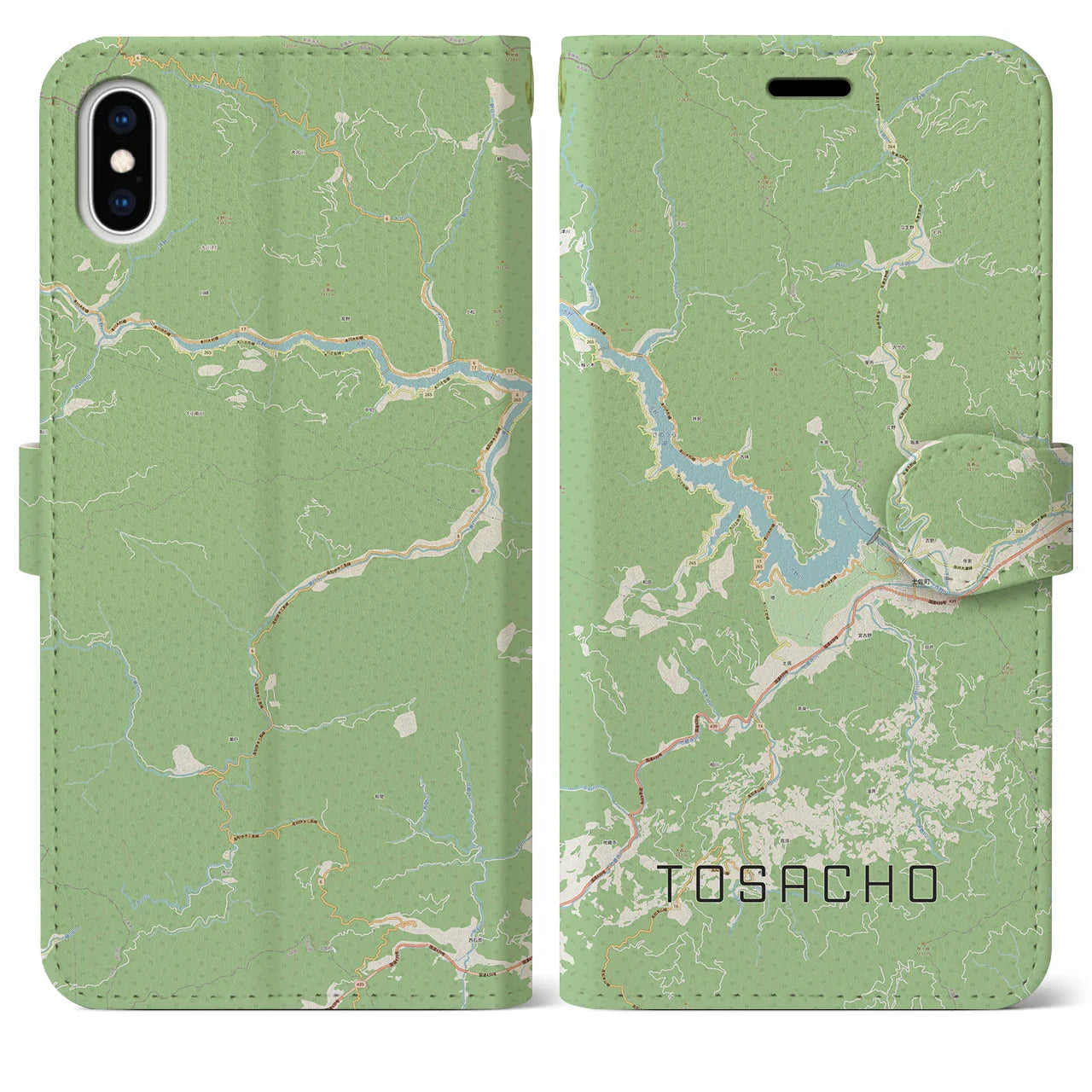 【土佐町(高知県)】地図柄iPhoneケース(手帳タイプ)ナチュラル・iPhone XS Max 用