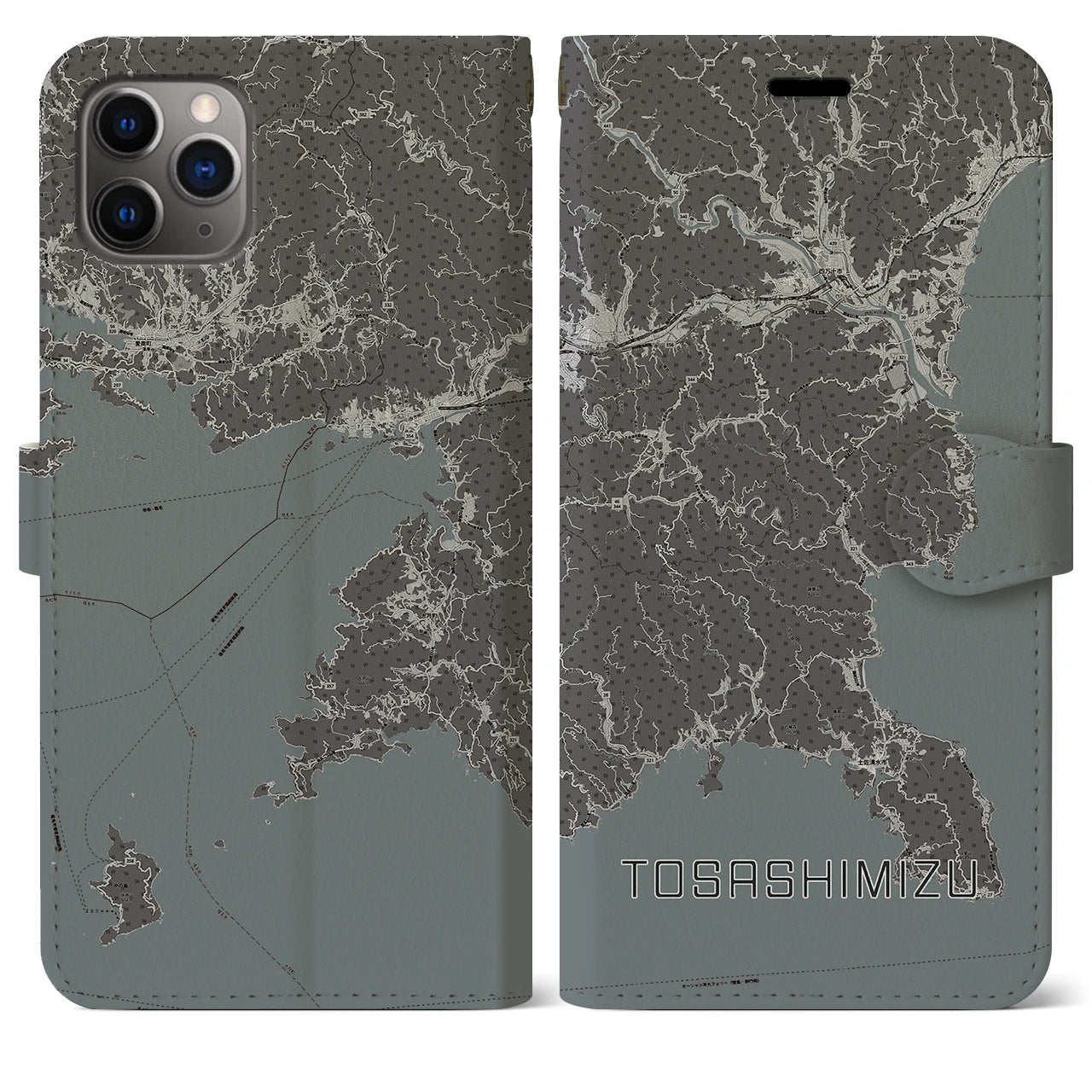 【土佐清水(高知県)】地図柄iPhoneケース(手帳タイプ)モノトーン・iPhone 11 Pro Max 用