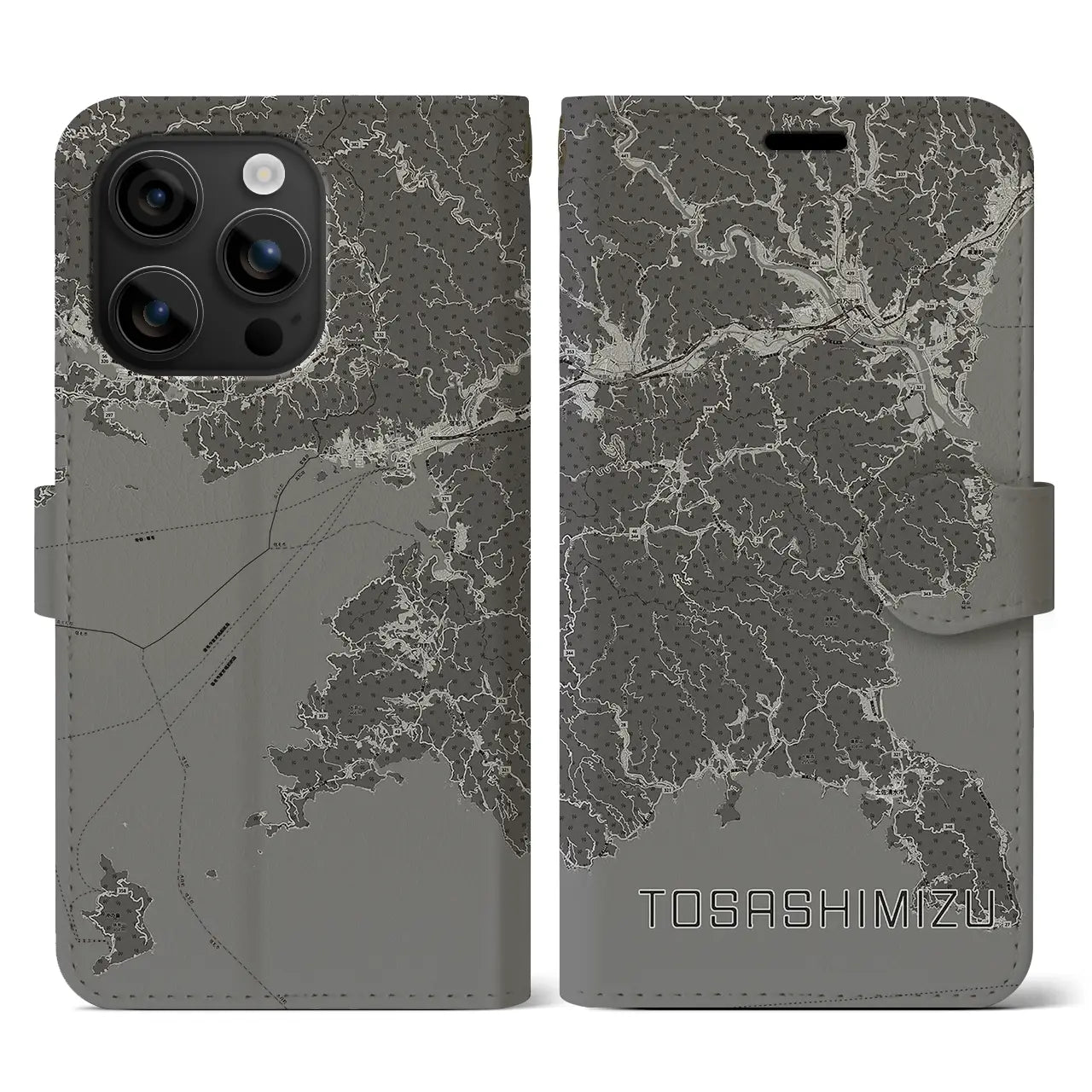 【土佐清水(高知県)】地図柄iPhoneケース(手帳タイプ)モノトーン・iPhone 16 用