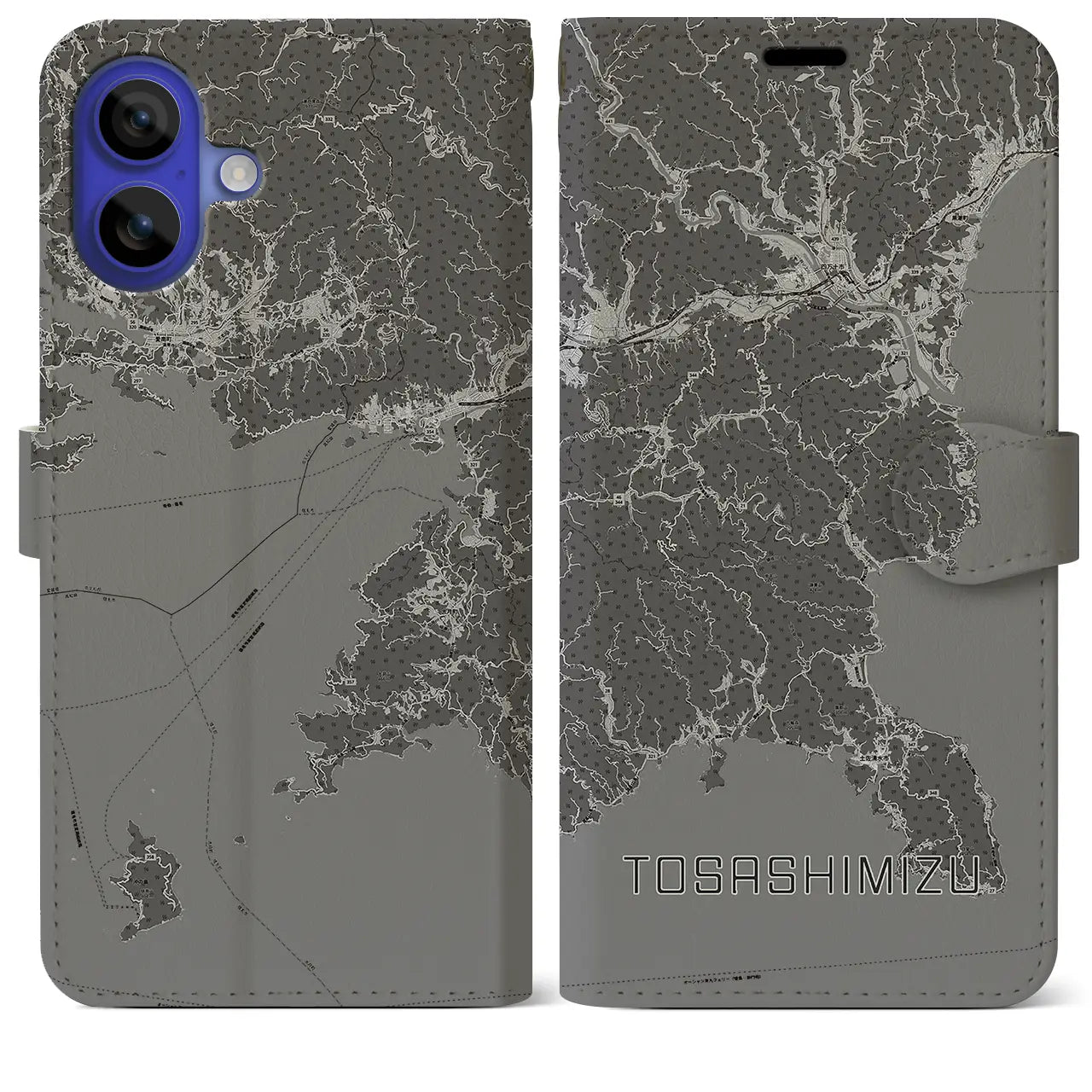 【土佐清水(高知県)】地図柄iPhoneケース(手帳タイプ)モノトーン・iPhone 16 Pro Max 用