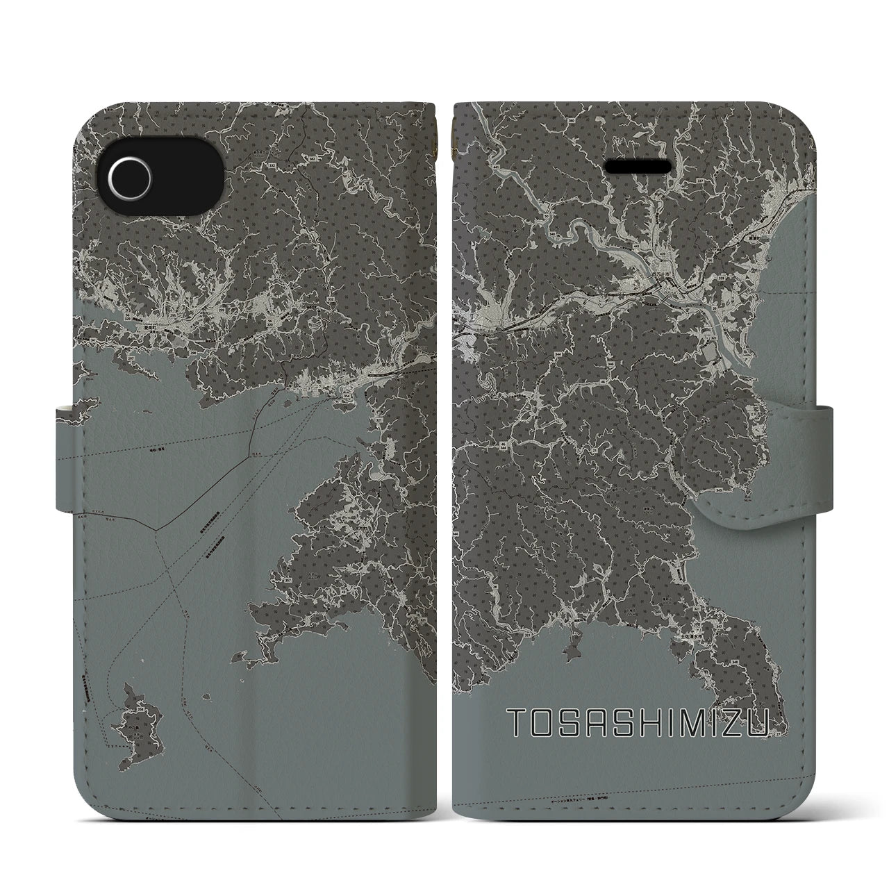 【土佐清水(高知県)】地図柄iPhoneケース(手帳タイプ)モノトーン・iPhone SE(第3 / 第2世代) / 8 / 7 / 6s / 6 用