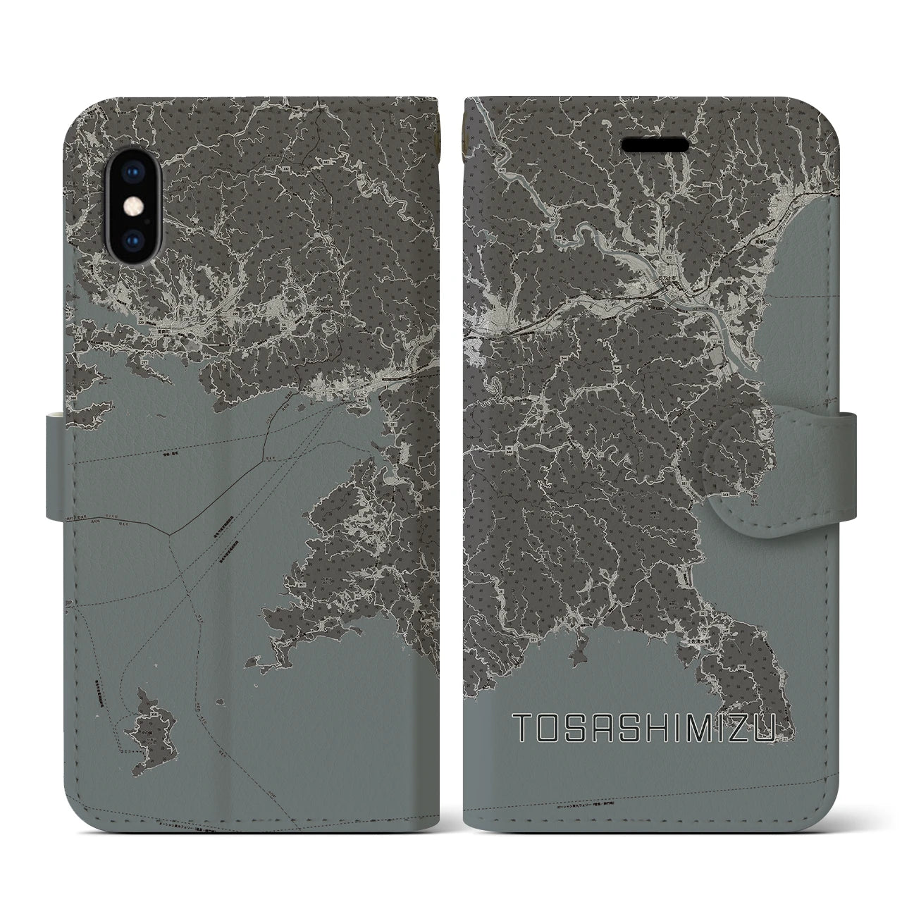 【土佐清水(高知県)】地図柄iPhoneケース(手帳タイプ)モノトーン・iPhone XS / X 用