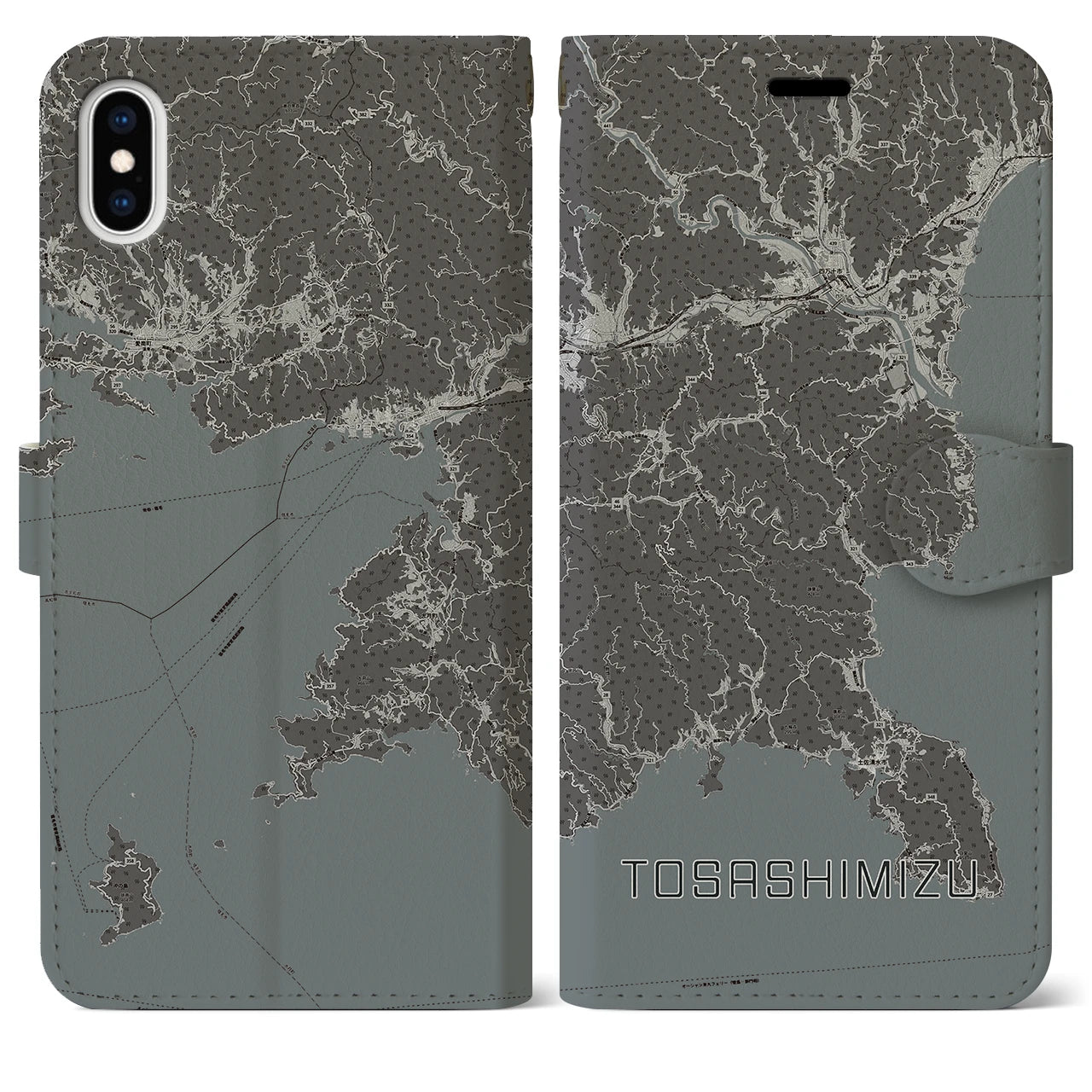 【土佐清水(高知県)】地図柄iPhoneケース(手帳タイプ)モノトーン・iPhone XS Max 用
