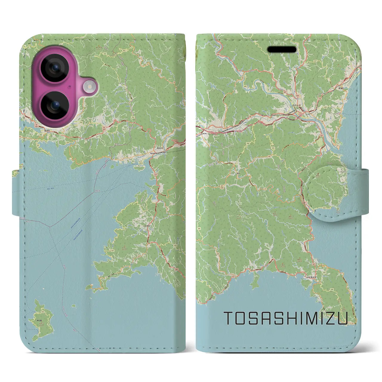 【土佐清水(高知県)】地図柄iPhoneケース(手帳タイプ)ナチュラル・iPhone 16 Pro 用