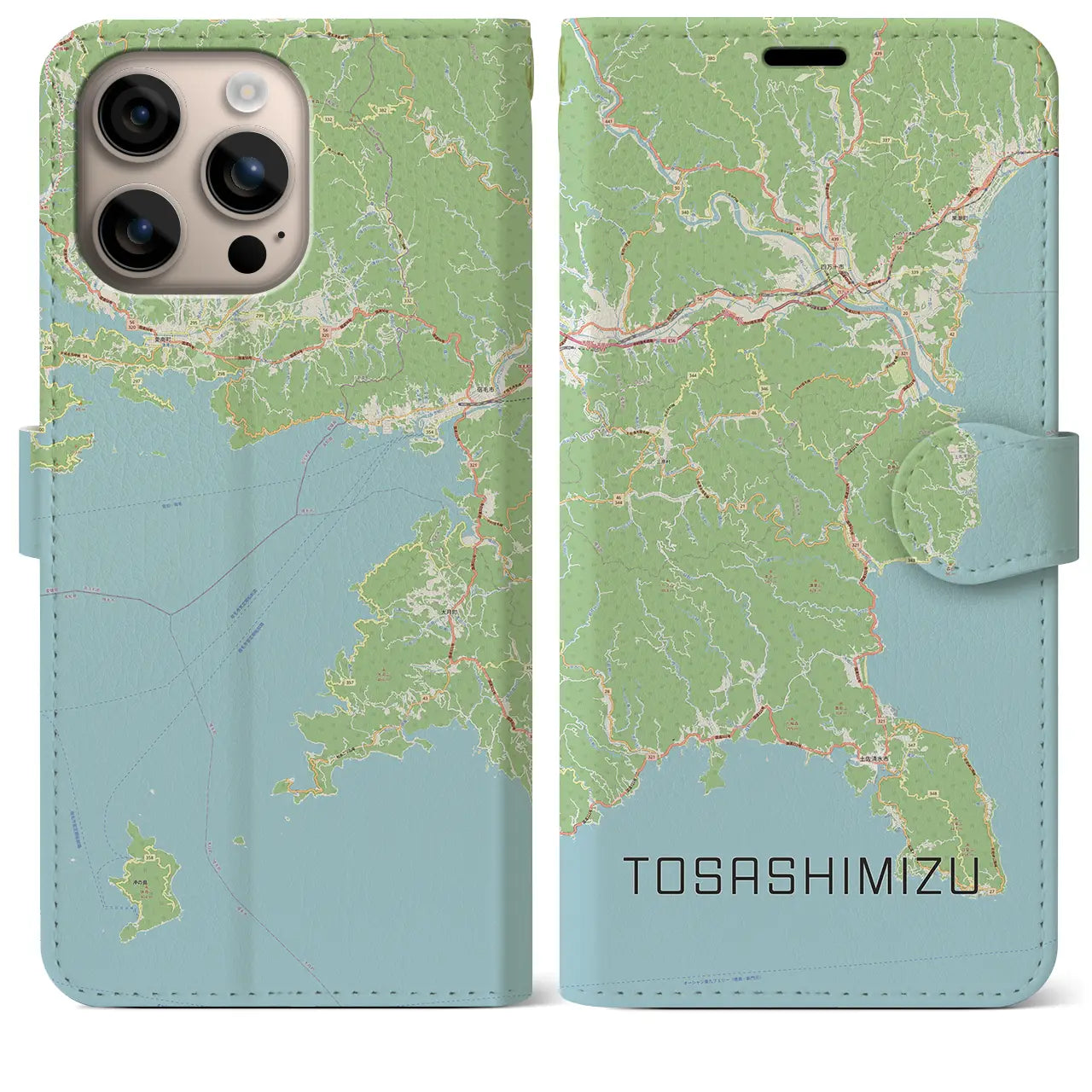 【土佐清水(高知県)】地図柄iPhoneケース(手帳タイプ)ナチュラル・iPhone 16 Plus 用