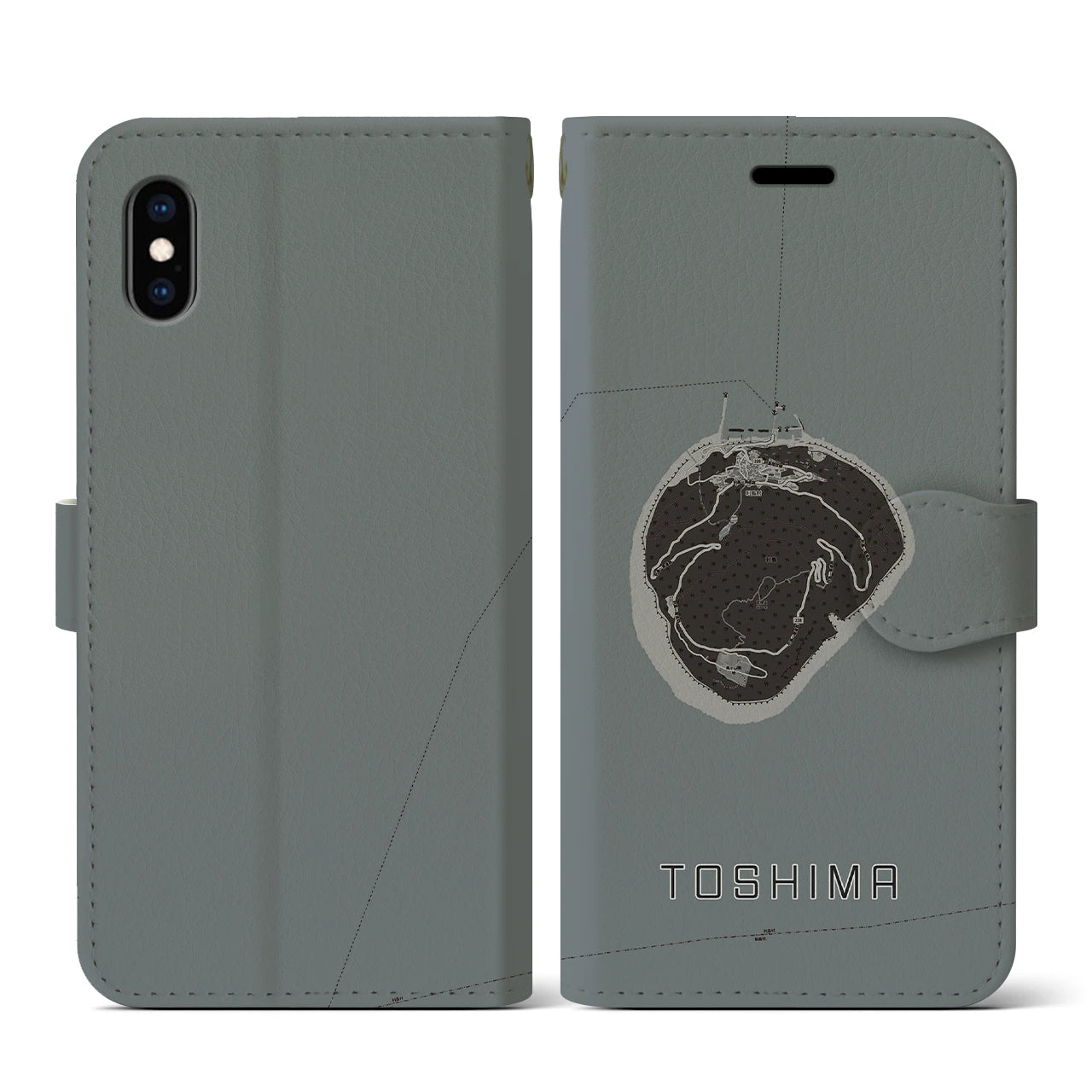 【利島(東京都)】地図柄iPhoneケース(手帳タイプ)モノトーン・iPhone XS / X 用