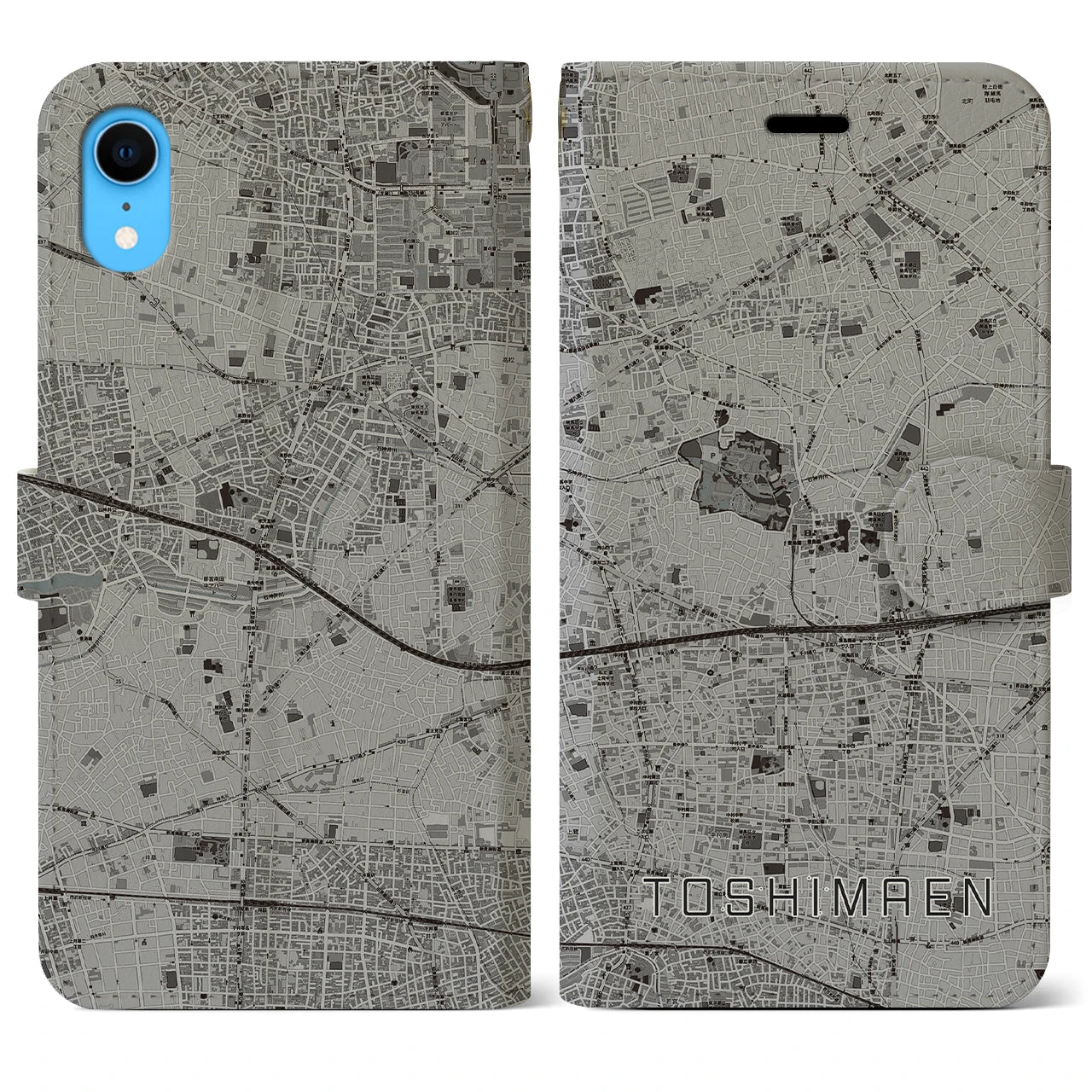 【豊島園(東京都)】地図柄iPhoneケース(手帳タイプ)モノトーン・iPhone XR 用