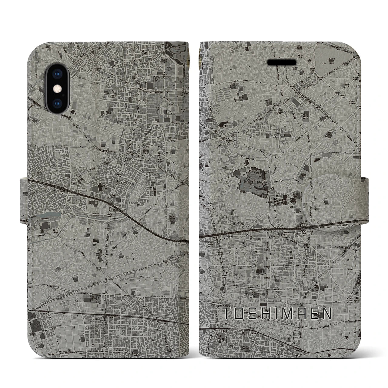 【豊島園(東京都)】地図柄iPhoneケース(手帳タイプ)モノトーン・iPhone XS / X 用