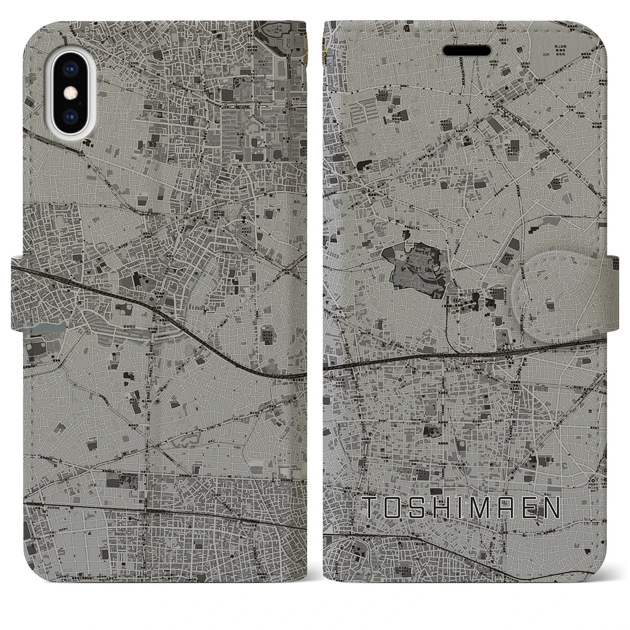 【豊島園(東京都)】地図柄iPhoneケース(手帳タイプ)モノトーン・iPhone XS Max 用