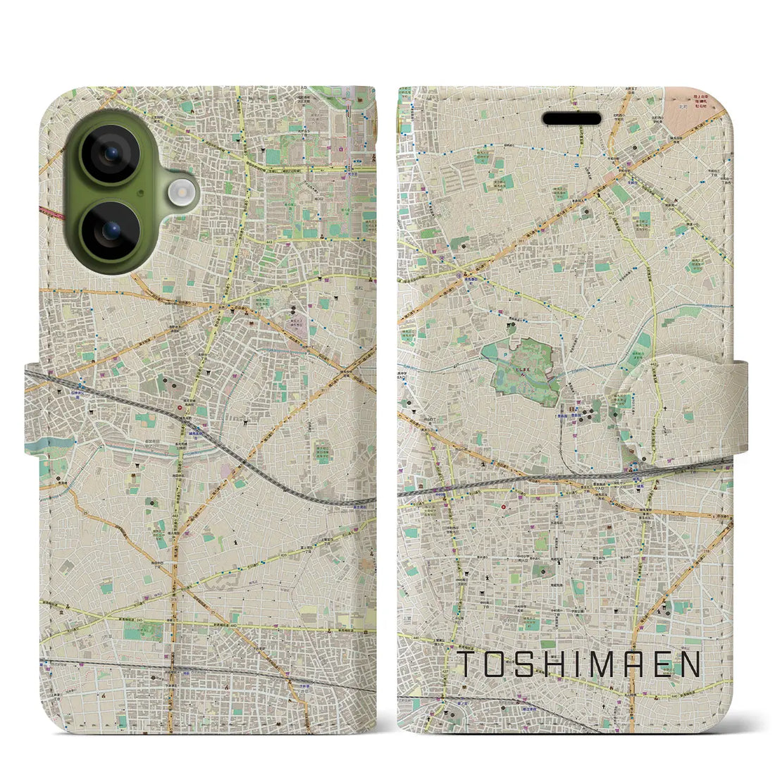 【豊島園(東京都)】地図柄iPhoneケース(手帳タイプ)ナチュラル・iPhone 17 Pro Max 用