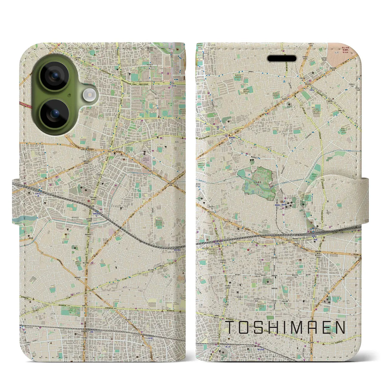 【豊島園(東京都)】地図柄iPhoneケース(手帳タイプ)ナチュラル・iPhone 17 Pro Max 用