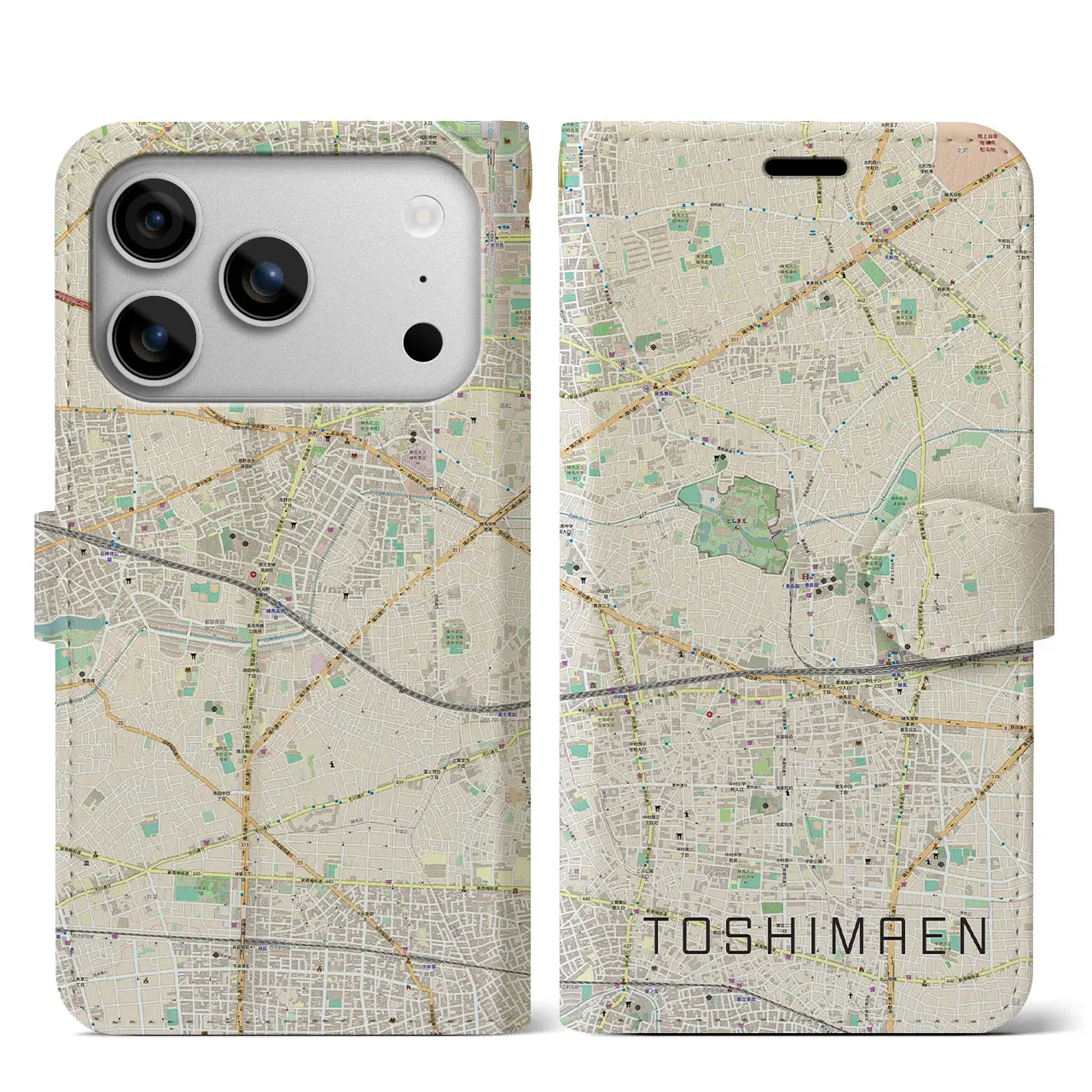【豊島園(東京都)】地図柄iPhoneケース(手帳タイプ)モノトーン・iPhone 17 Pro Max 用