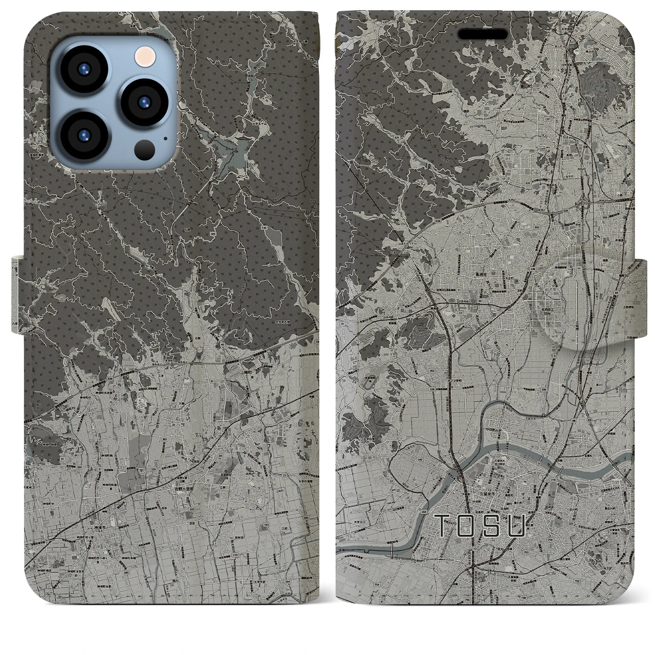 【鳥栖(佐賀県)】地図柄iPhoneケース(手帳タイプ)モノトーン・iPhone 13 Pro Max 用