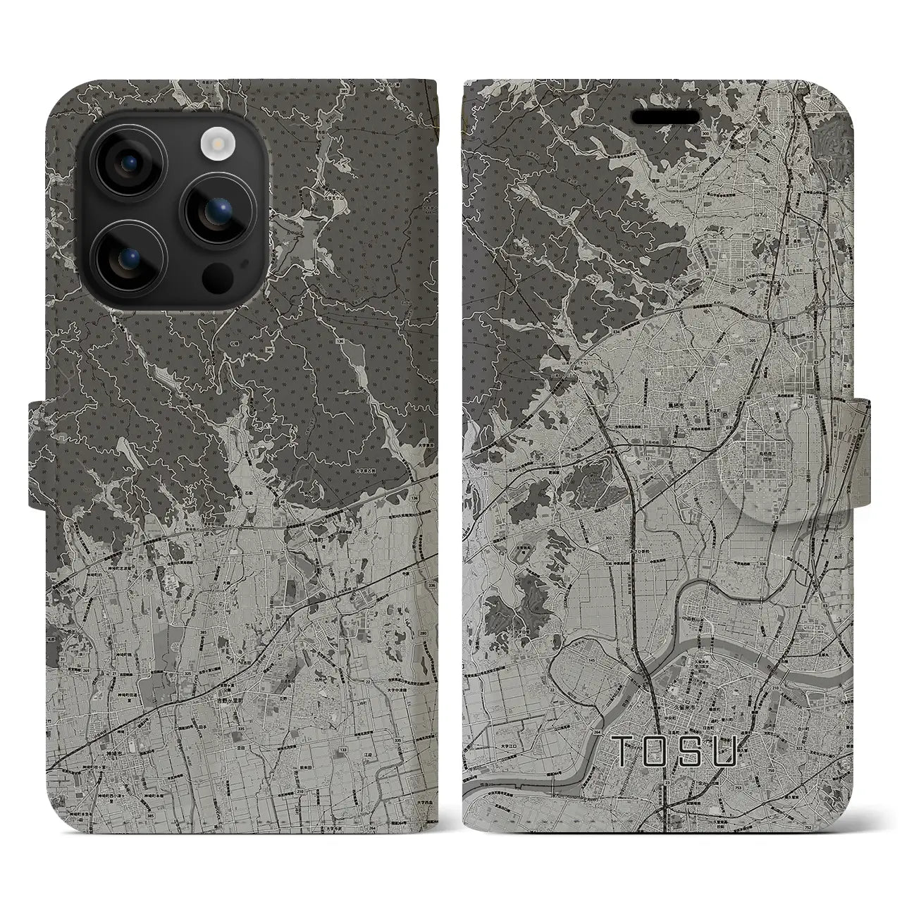【鳥栖(佐賀県)】地図柄iPhoneケース(手帳タイプ)モノトーン・iPhone 16 用