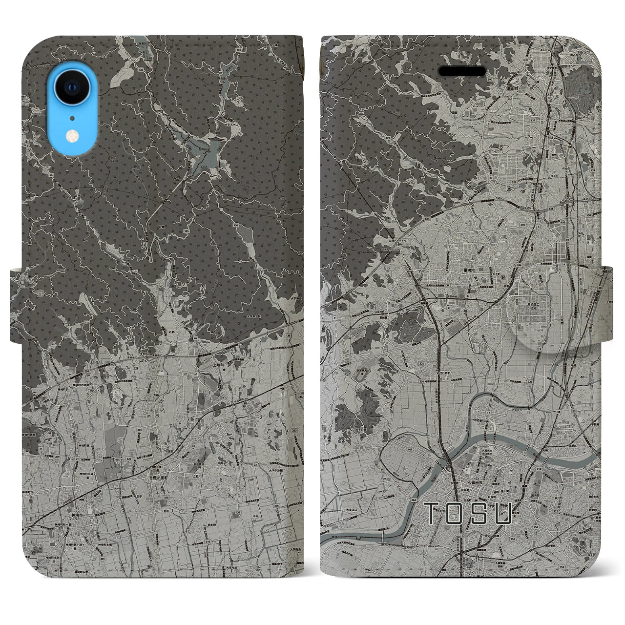 【鳥栖(佐賀県)】地図柄iPhoneケース(手帳タイプ)モノトーン・iPhone XR 用