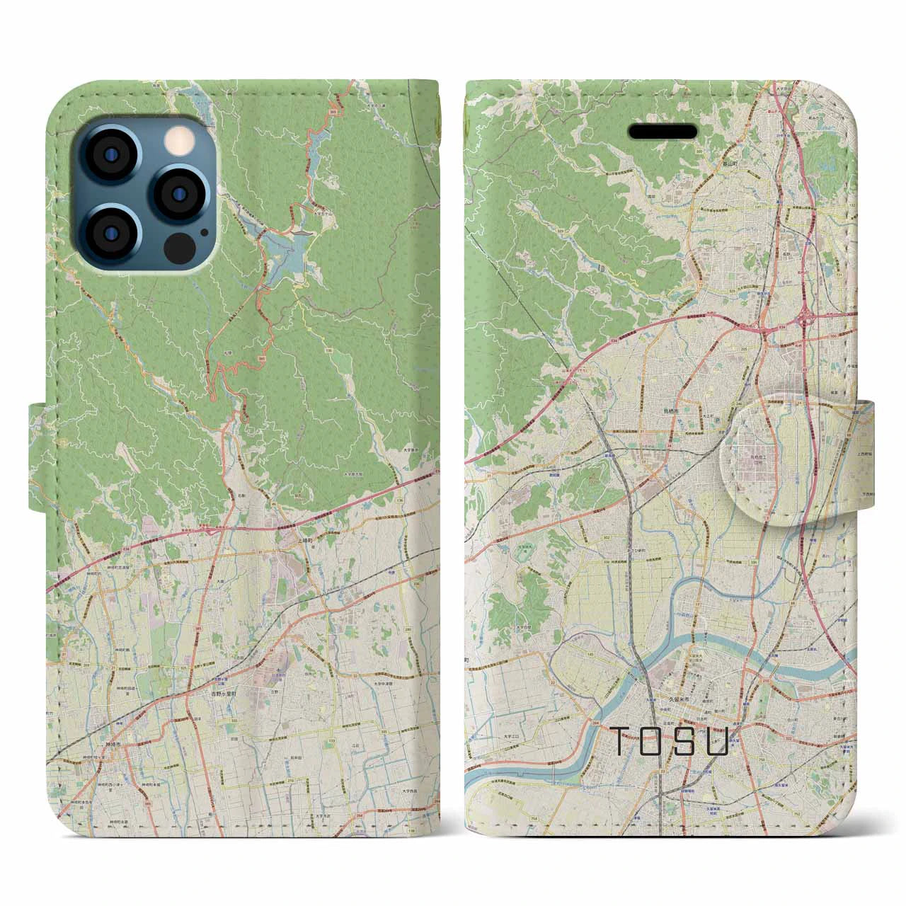 【鳥栖(佐賀県)】地図柄iPhoneケース(手帳タイプ)ナチュラル・iPhone 12 / 12 Pro 用