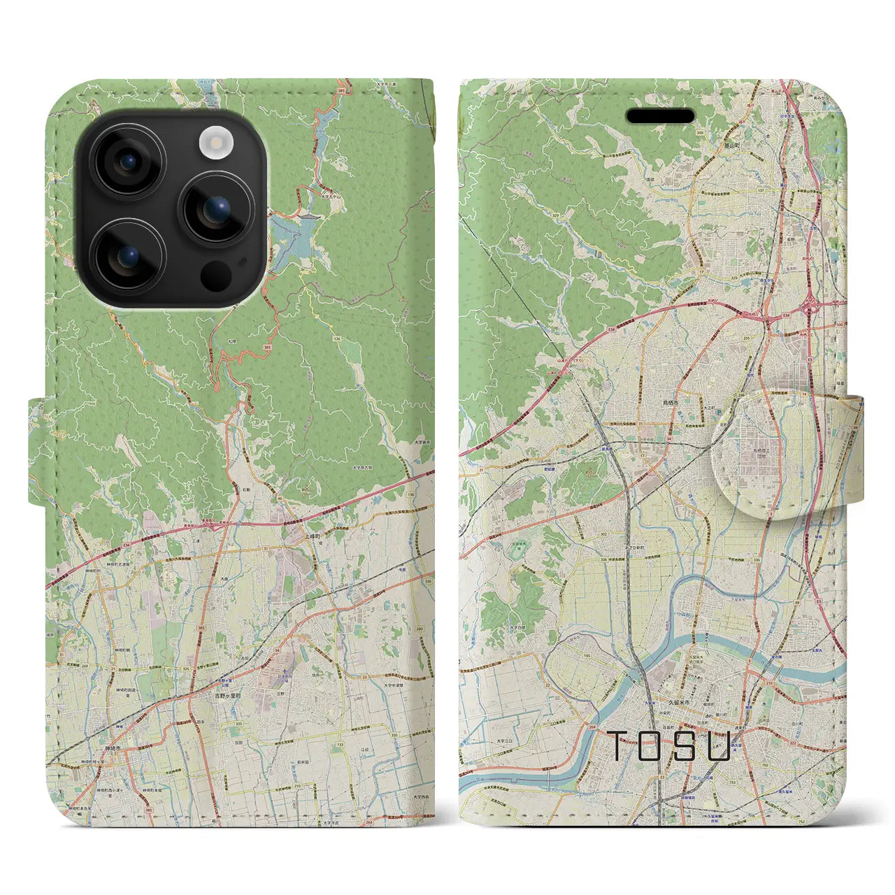 【鳥栖(佐賀県)】地図柄iPhoneケース(手帳タイプ)ナチュラル・iPhone 16 用