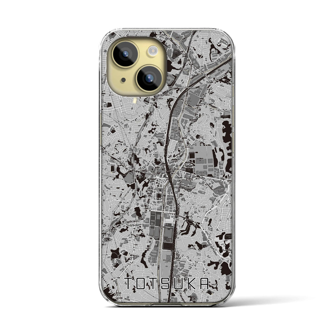 【戸塚(神奈川県)】地図柄iPhoneケース(クリアタイプ)モノトーン・iPhone 15 用