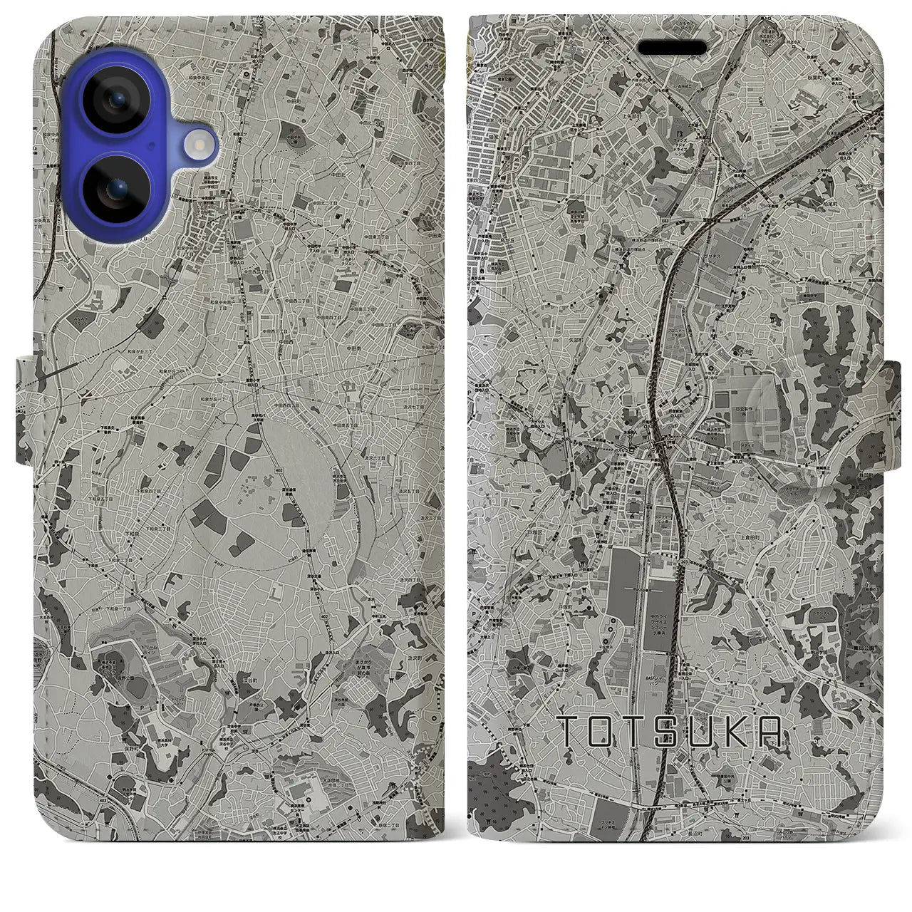 【戸塚(神奈川県)】地図柄iPhoneケース(手帳タイプ)モノトーン・iPhone 16 Pro Max 用