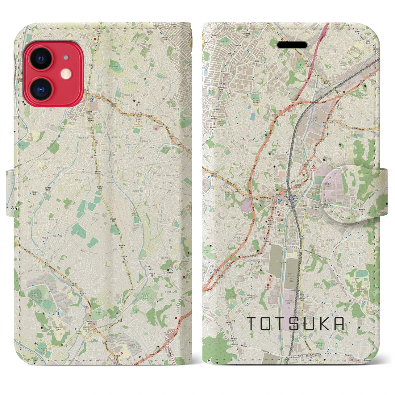 【戸塚(神奈川県)】地図柄iPhoneケース(手帳タイプ)ナチュラル・iPhone 11 用