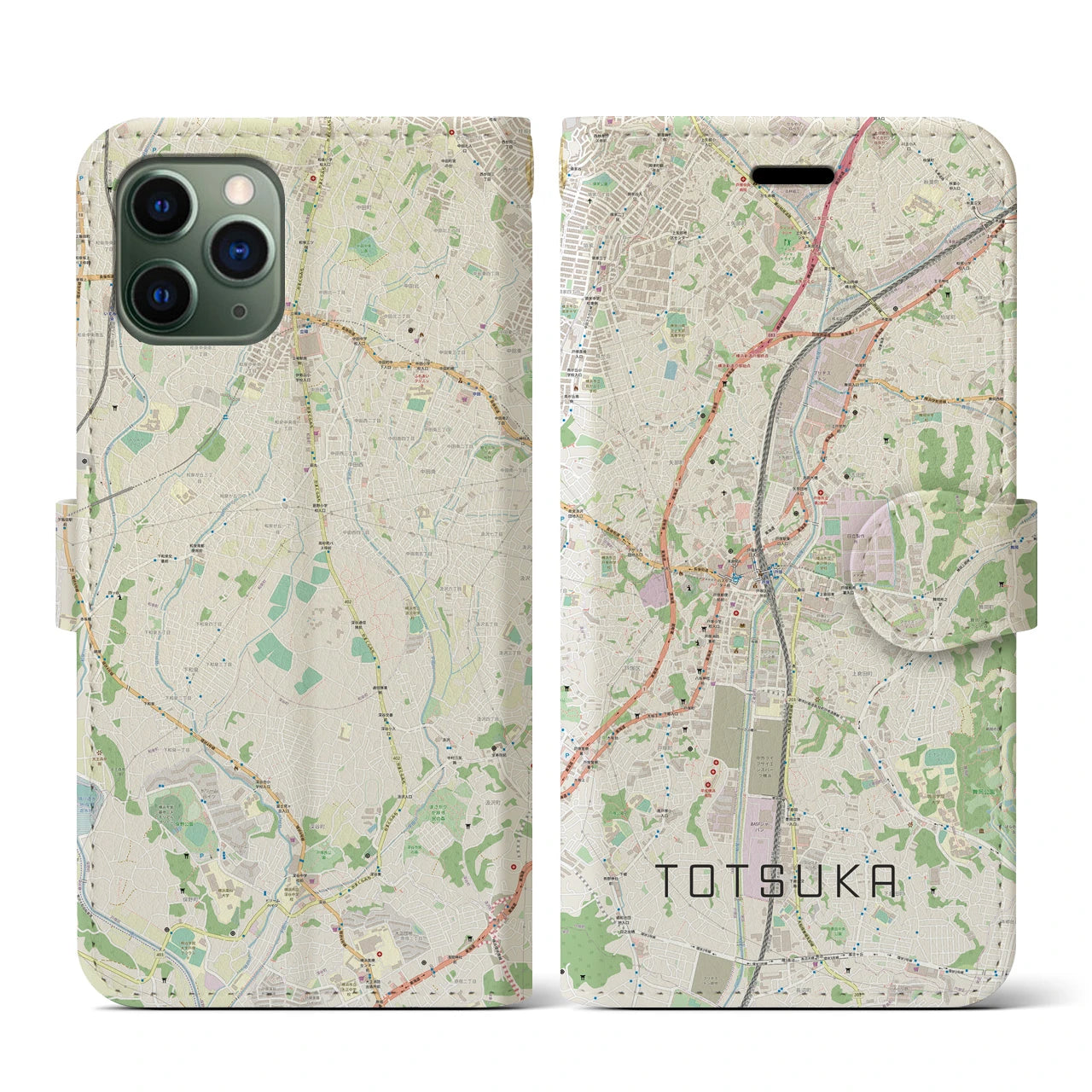 【戸塚(神奈川県)】地図柄iPhoneケース(手帳タイプ)ナチュラル・iPhone 11 Pro 用